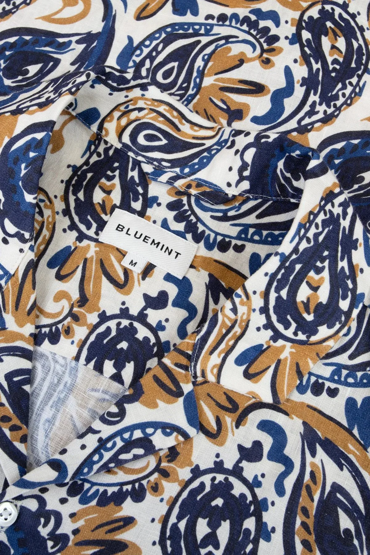 Bluemint Comfort Desenli % 100 Keten Kısa Kollu Erkek Gömlek MARSPRINT 1331 BEJ-LACİVERT - 3