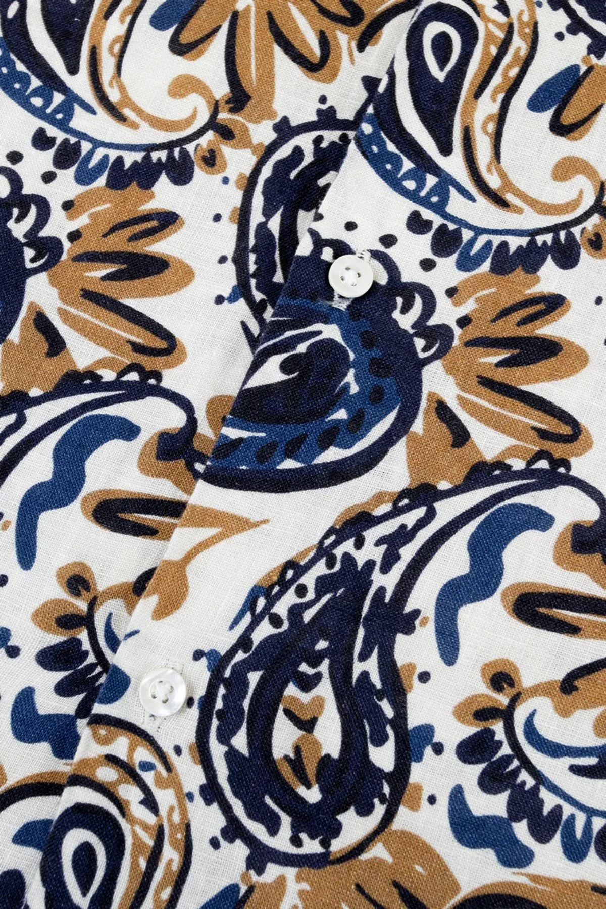 Bluemint Comfort Desenli % 100 Keten Kısa Kollu Erkek Gömlek MARSPRINT 1331 BEJ-LACİVERT - 4