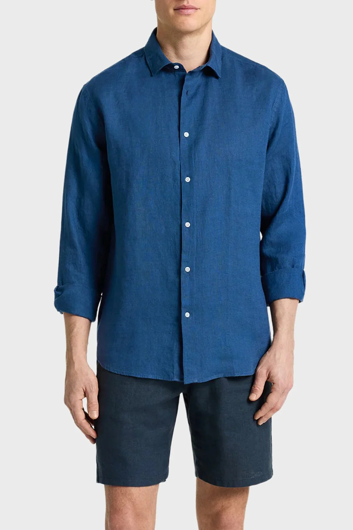 Bluemint Comfort Fit Klasik Yaka Uzun Kollu Keten Erkek Gömlek LUCA 1173 KOYU MAVİ - 1