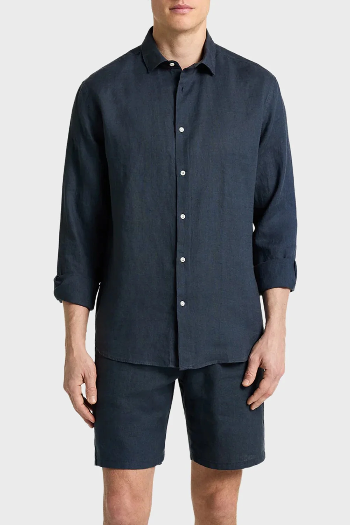 Bluemint Comfort Fit Klasik Yaka Uzun Kollu Keten Erkek Gömlek LUCA 429 LACİVERT - 1