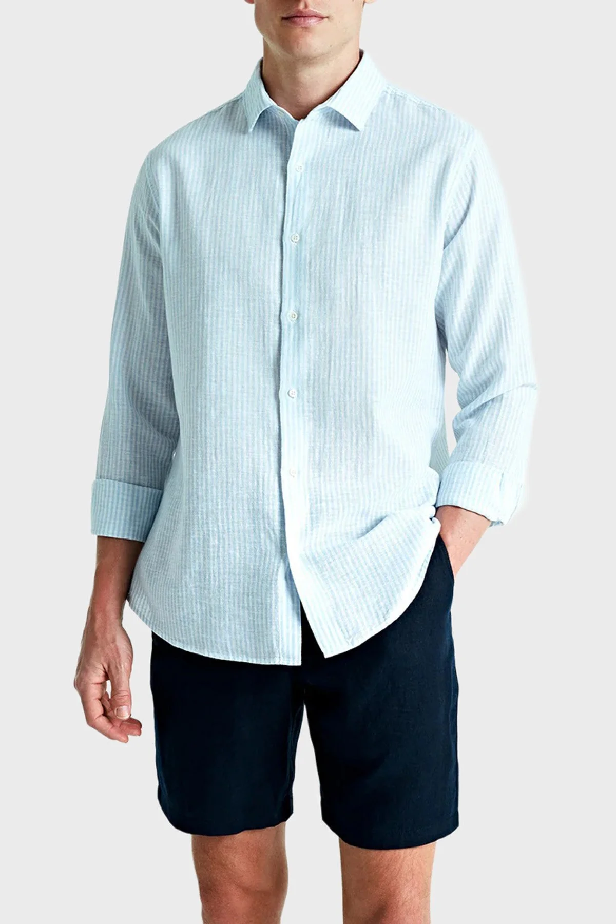 Bluemint Comfort Fit Lastikli Bel Keten Erkek Şort EDMUND 155 LACİVERT - 1