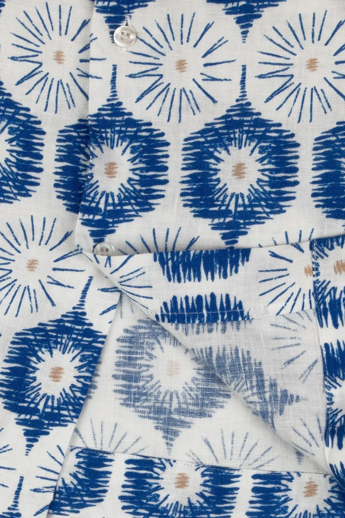 Bluemint Desenli % 100 Keten Comfort Fit Kısa Kollu Apaş Yaka Erkek Gömlek BM25002135MS 1131 MAVİ - 3