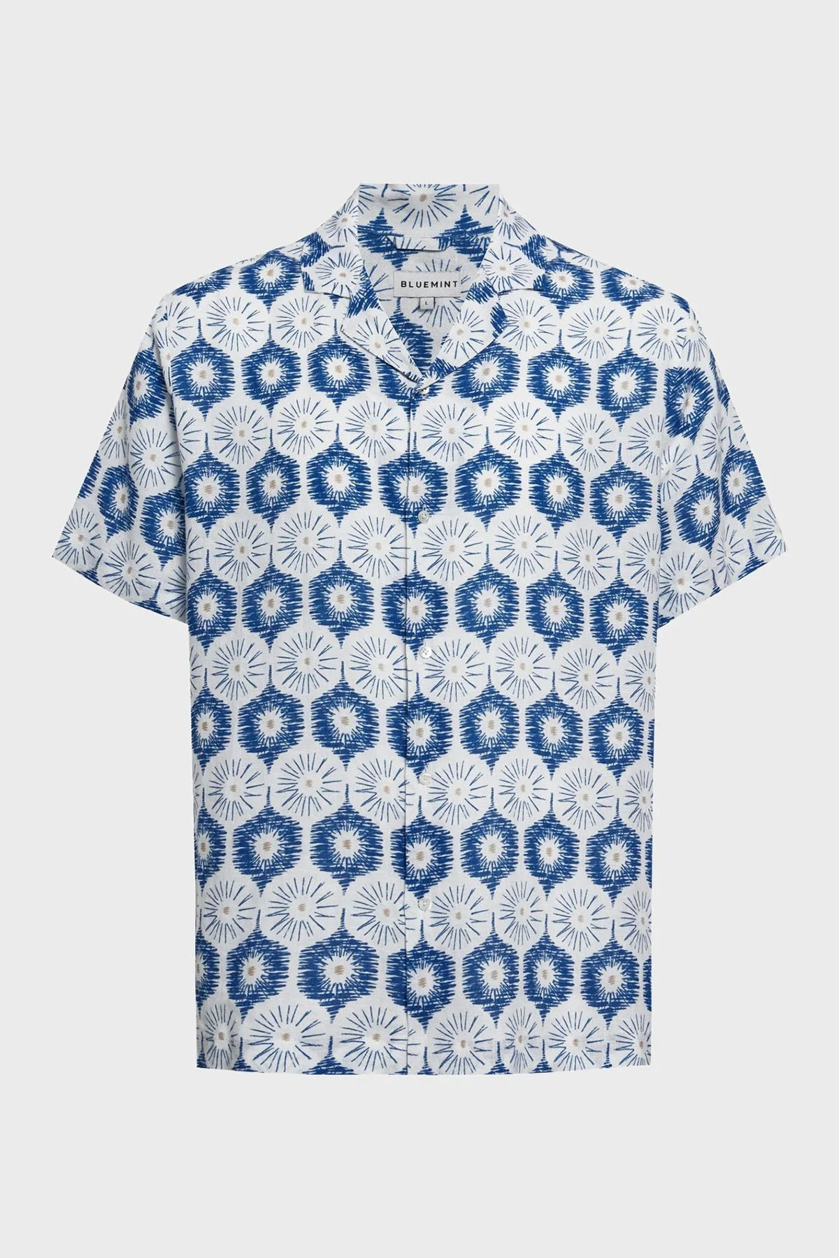 Bluemint Desenli % 100 Keten Comfort Fit Kısa Kollu Apaş Yaka Erkek Gömlek BM25002135MS 1131 MAVİ - 4