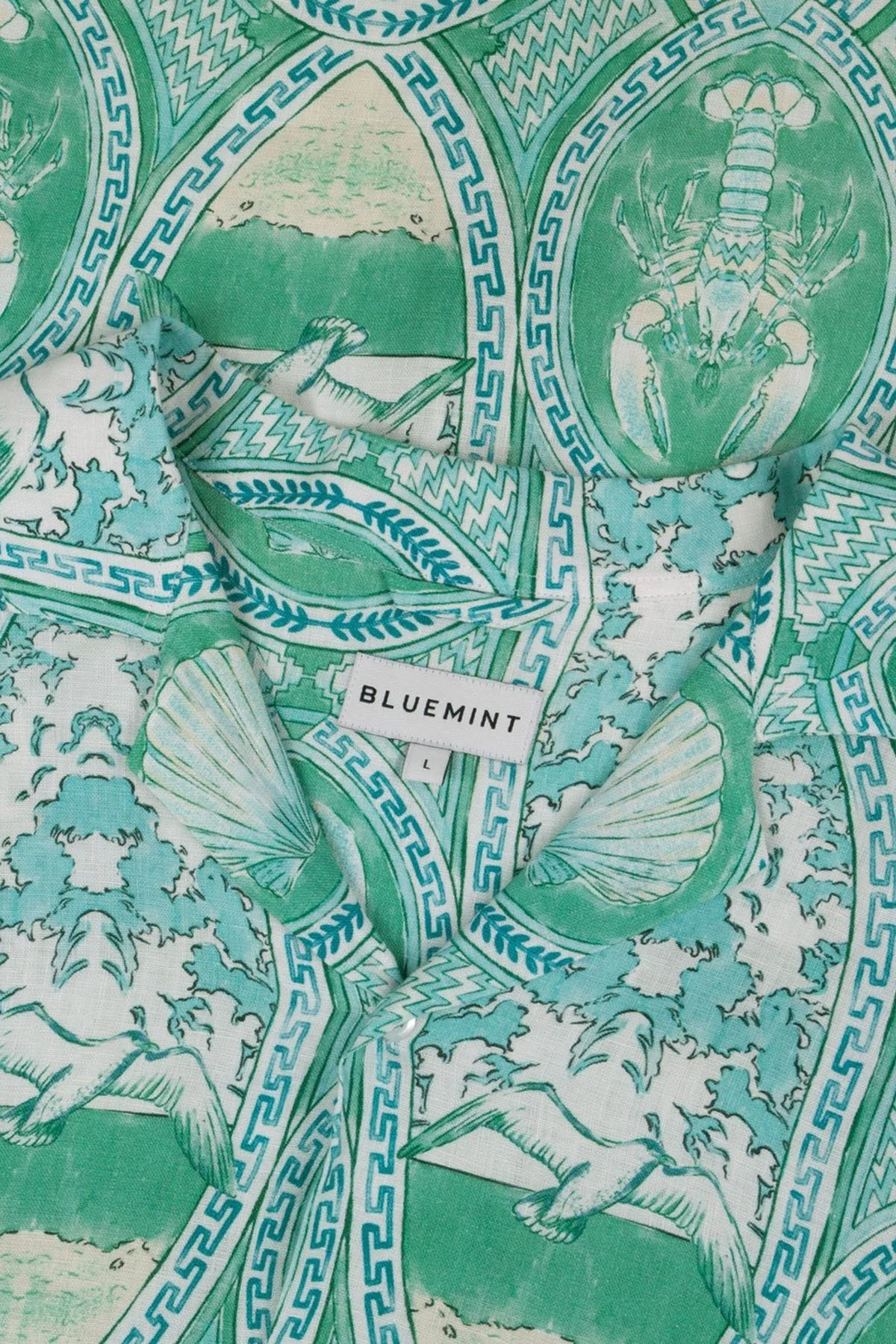 Bluemint Desenli % 100 Keten Comfort Fit Kısa Kollu Apaş Yaka Erkek Gömlek BM25002135MS 1148 YEŞİL - 2