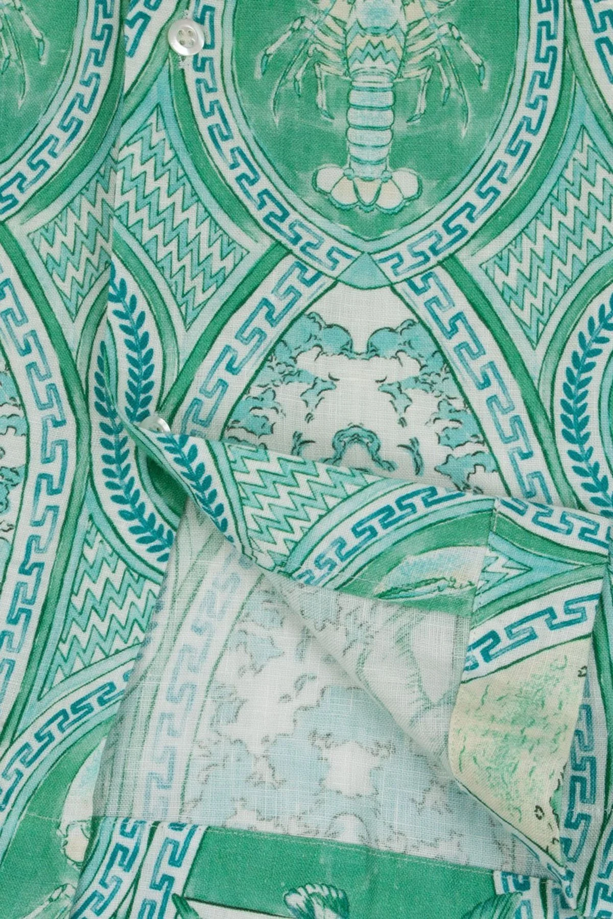 Bluemint Desenli % 100 Keten Comfort Fit Kısa Kollu Apaş Yaka Erkek Gömlek BM25002135MS 1148 YEŞİL - 3