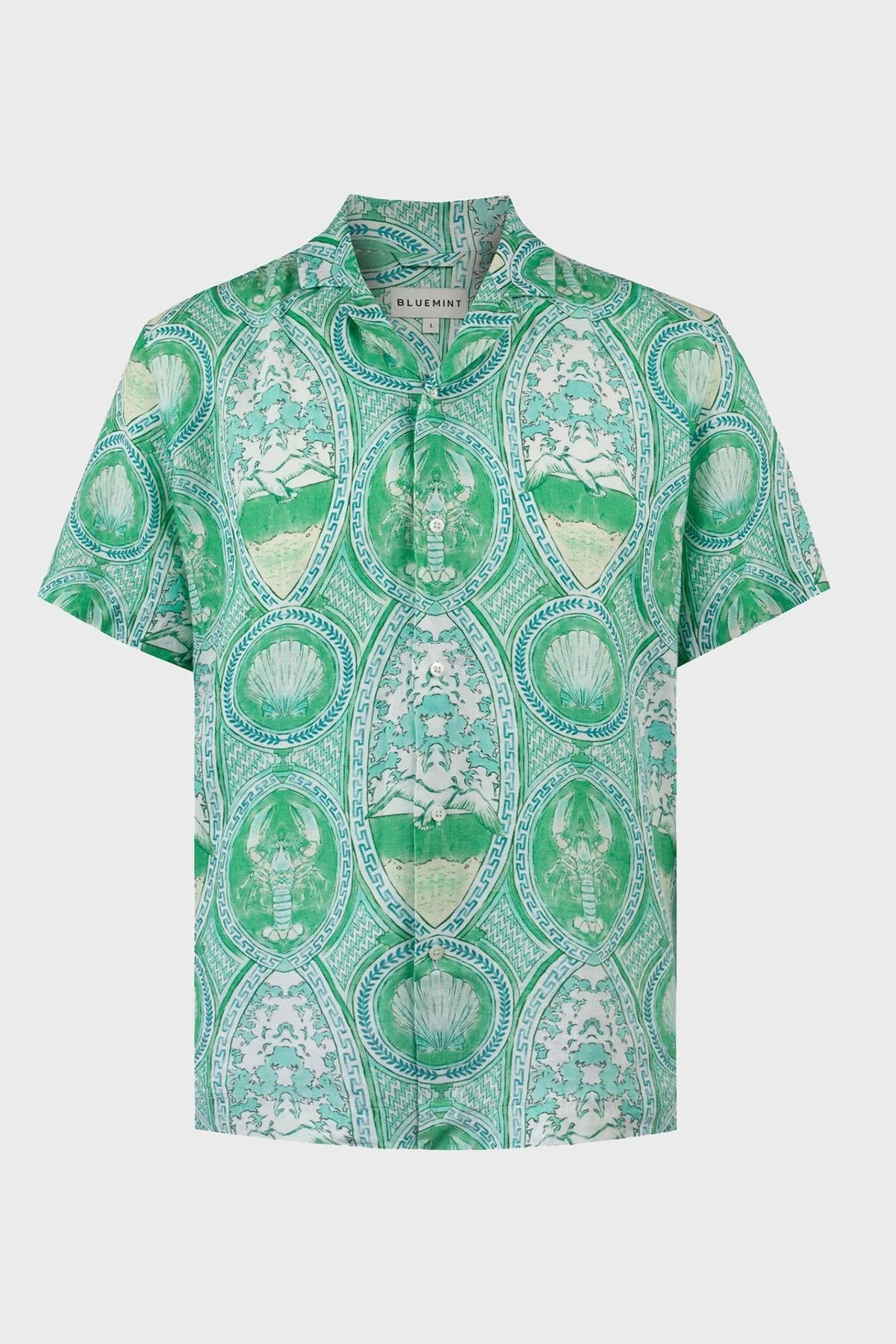 Bluemint Desenli % 100 Keten Comfort Fit Kısa Kollu Apaş Yaka Erkek Gömlek BM25002135MS 1148 YEŞİL - 4