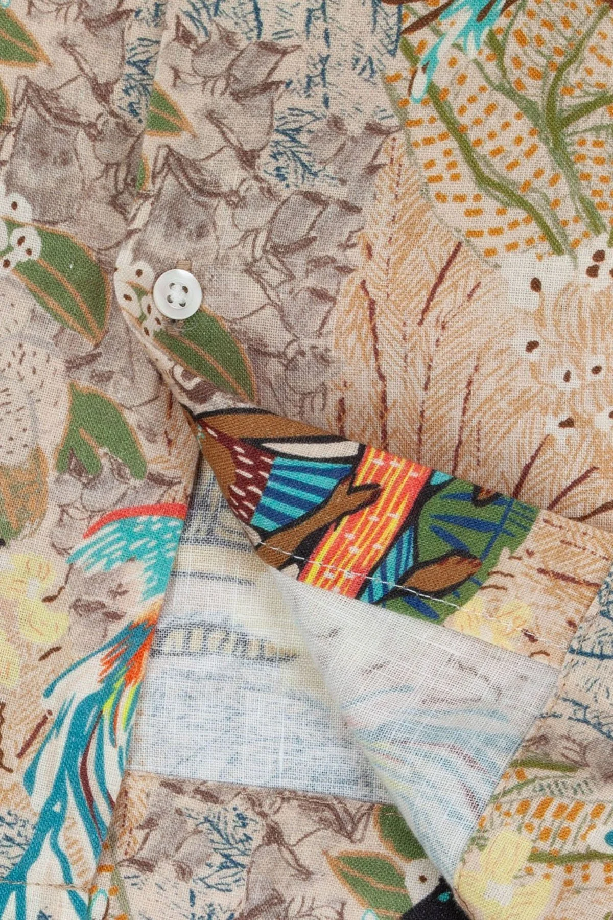 Bluemint Desenli % 100 Keten Comfort Fit Kısa Kollu Apaş Yaka Erkek Gömlek BM25002135MS 1156 EKRU - 3