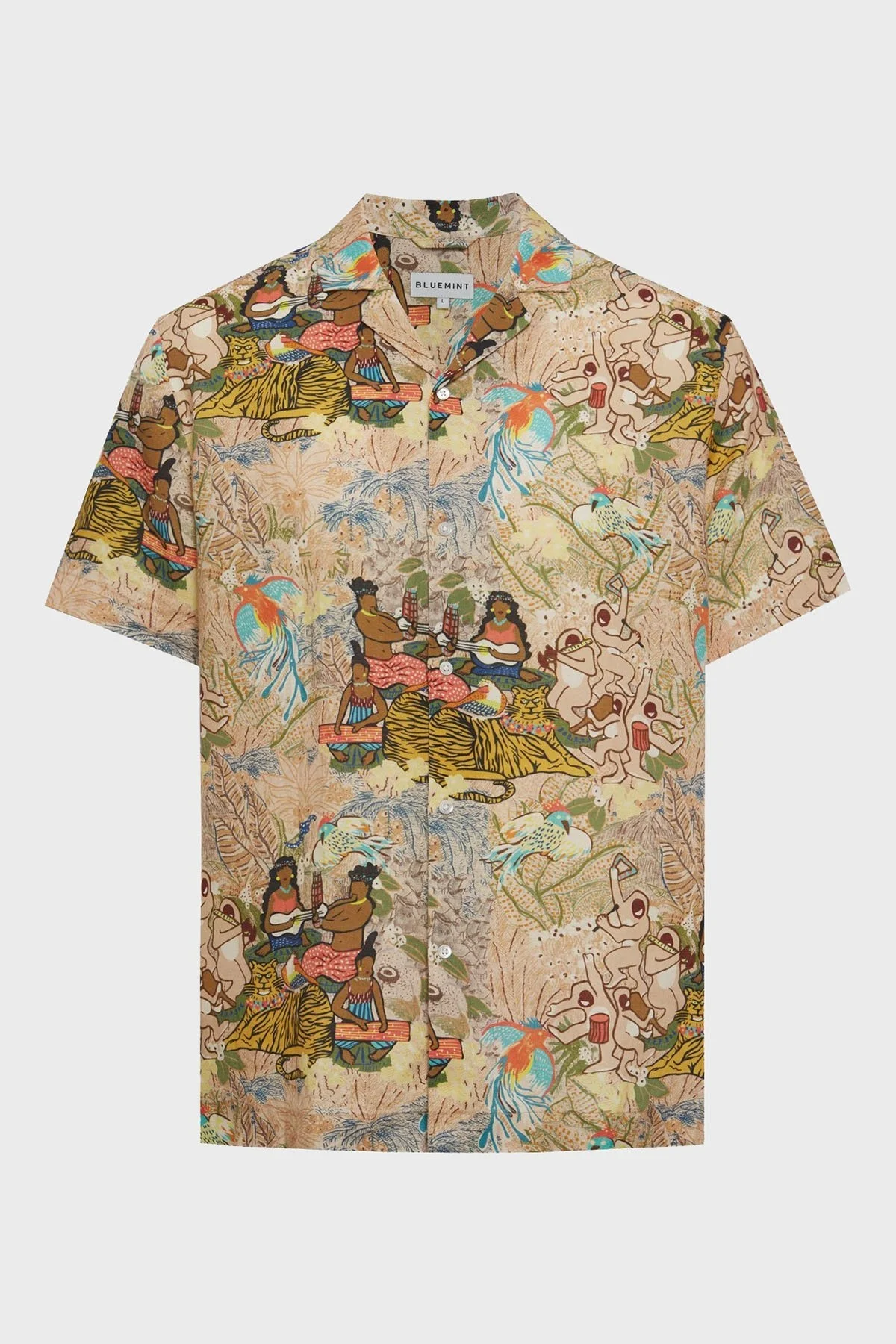 Bluemint Desenli % 100 Keten Comfort Fit Kısa Kollu Apaş Yaka Erkek Gömlek BM25002135MS 1156 EKRU - 4