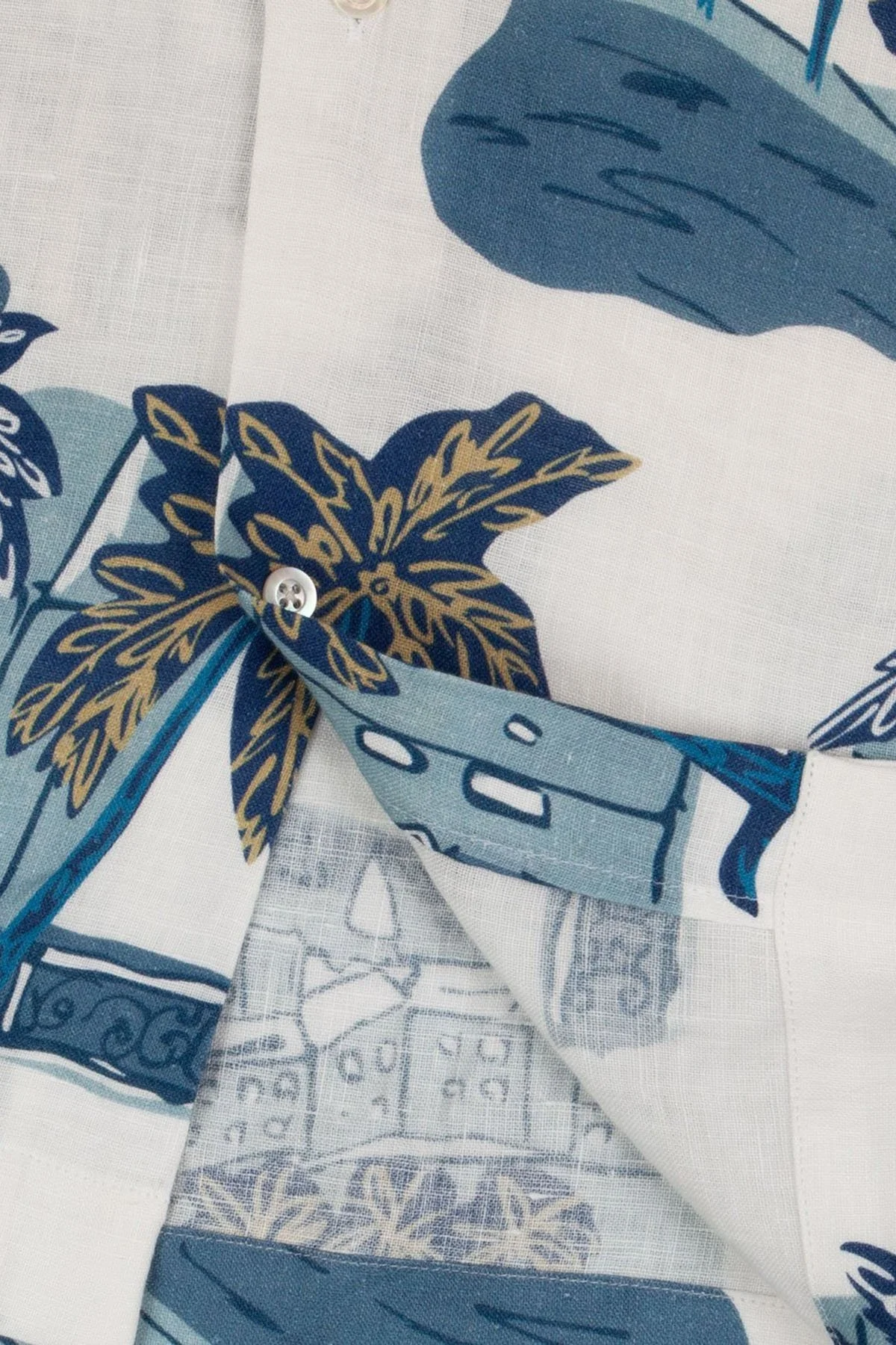 Bluemint Desenli % 100 Keten Comfort Fit Kısa Kollu Apaş Yaka Erkek Gömlek BM25002135MS 1176 BEYAZ - 3