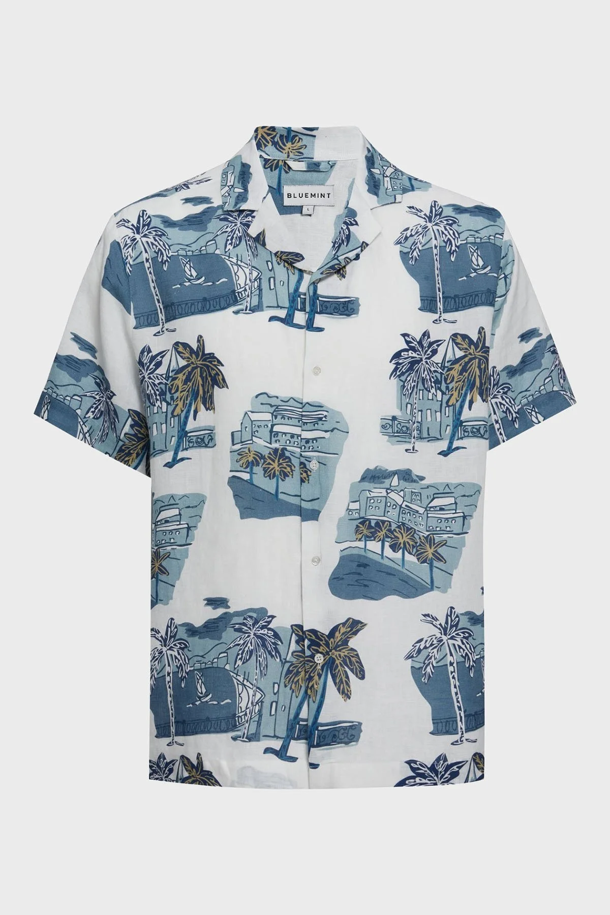 Bluemint Desenli % 100 Keten Comfort Fit Kısa Kollu Apaş Yaka Erkek Gömlek BM25002135MS 1176 BEYAZ - 4