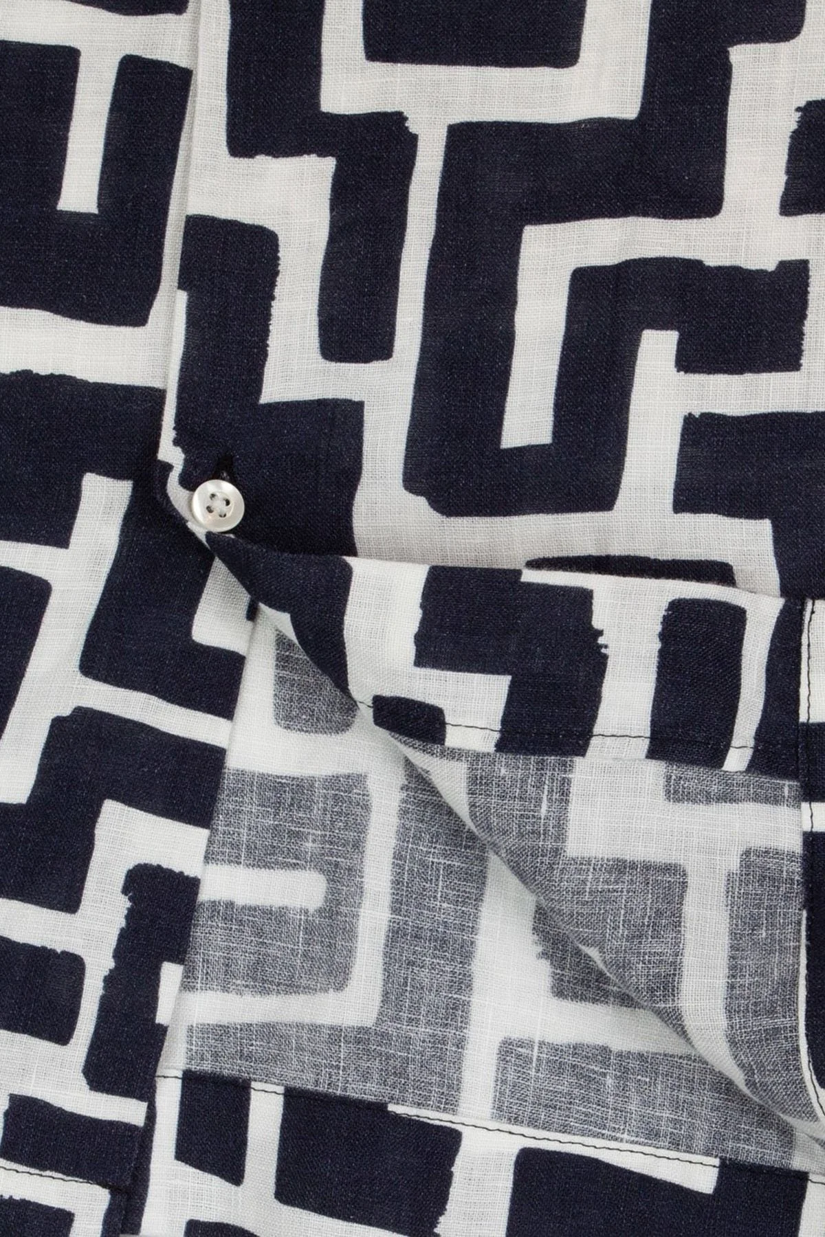 Bluemint Desenli % 100 Keten Comfort Fit Kısa Kollu Apaş Yaka Erkek Gömlek BM25002135MS 1179 LACİVERT - 3