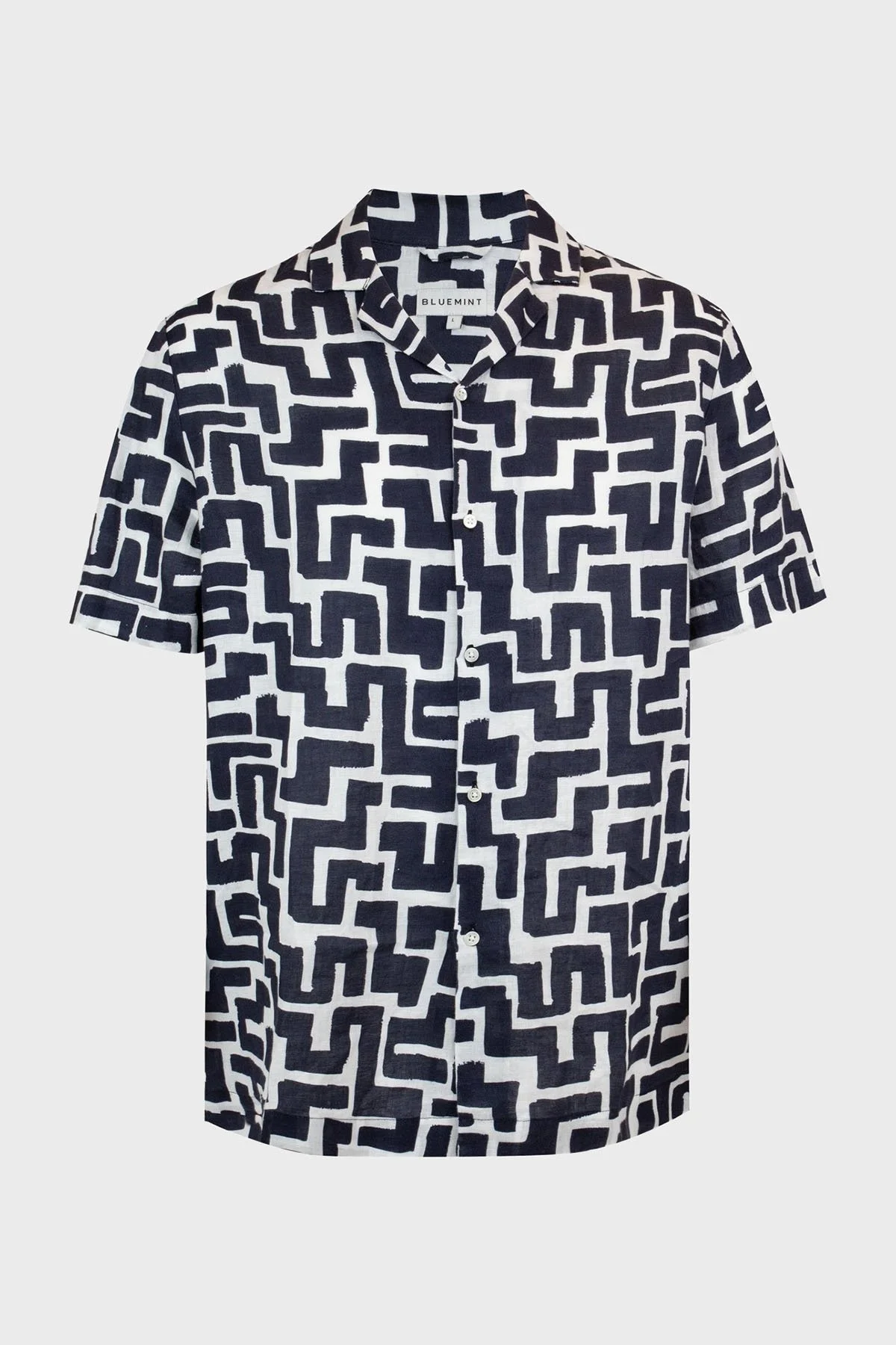 Bluemint Desenli % 100 Keten Comfort Fit Kısa Kollu Apaş Yaka Erkek Gömlek BM25002135MS 1179 LACİVERT - 4