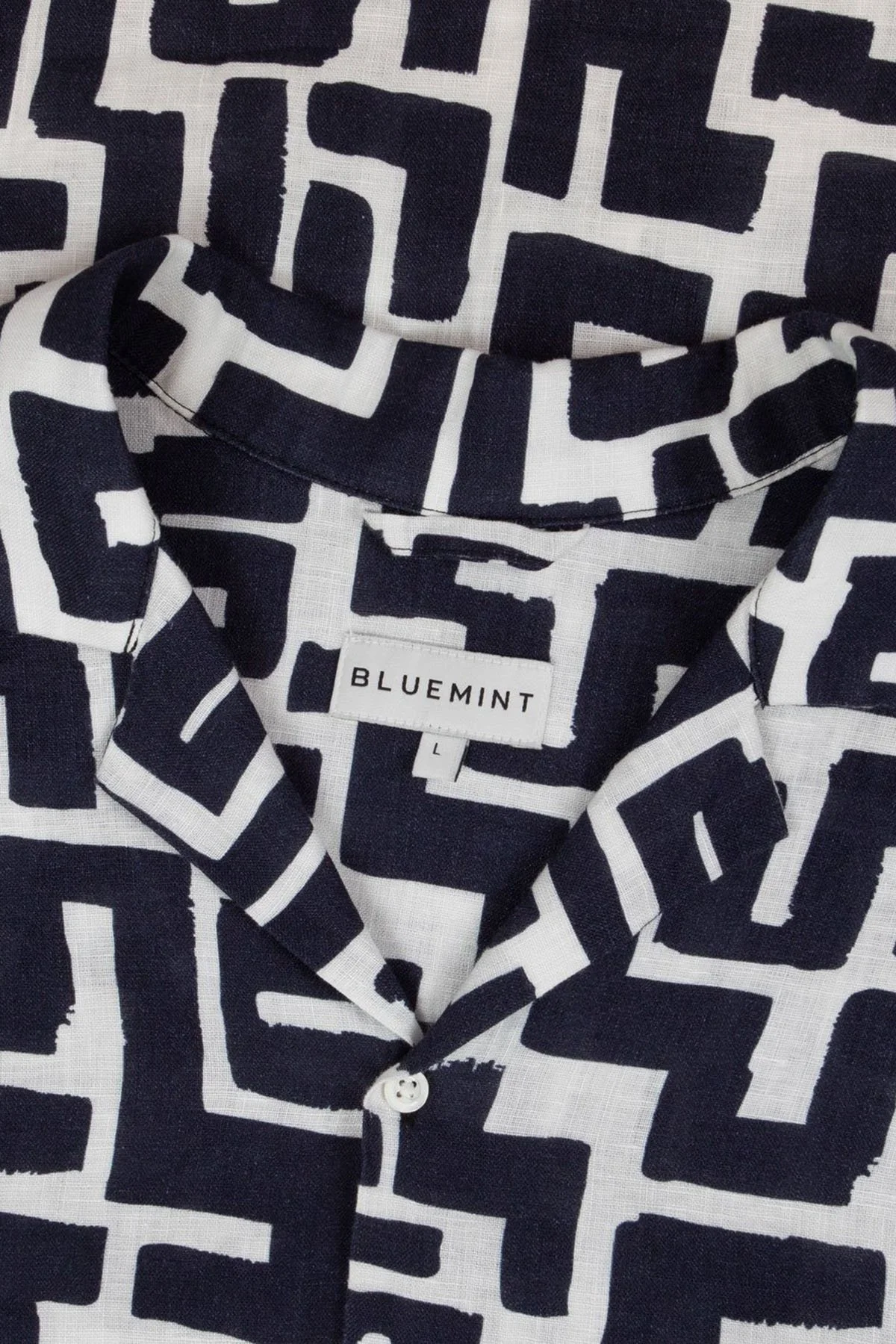 Bluemint Desenli % 100 Keten Comfort Fit Kısa Kollu Apaş Yaka Erkek Gömlek BM25002135MS 1179 LACİVERT - 6