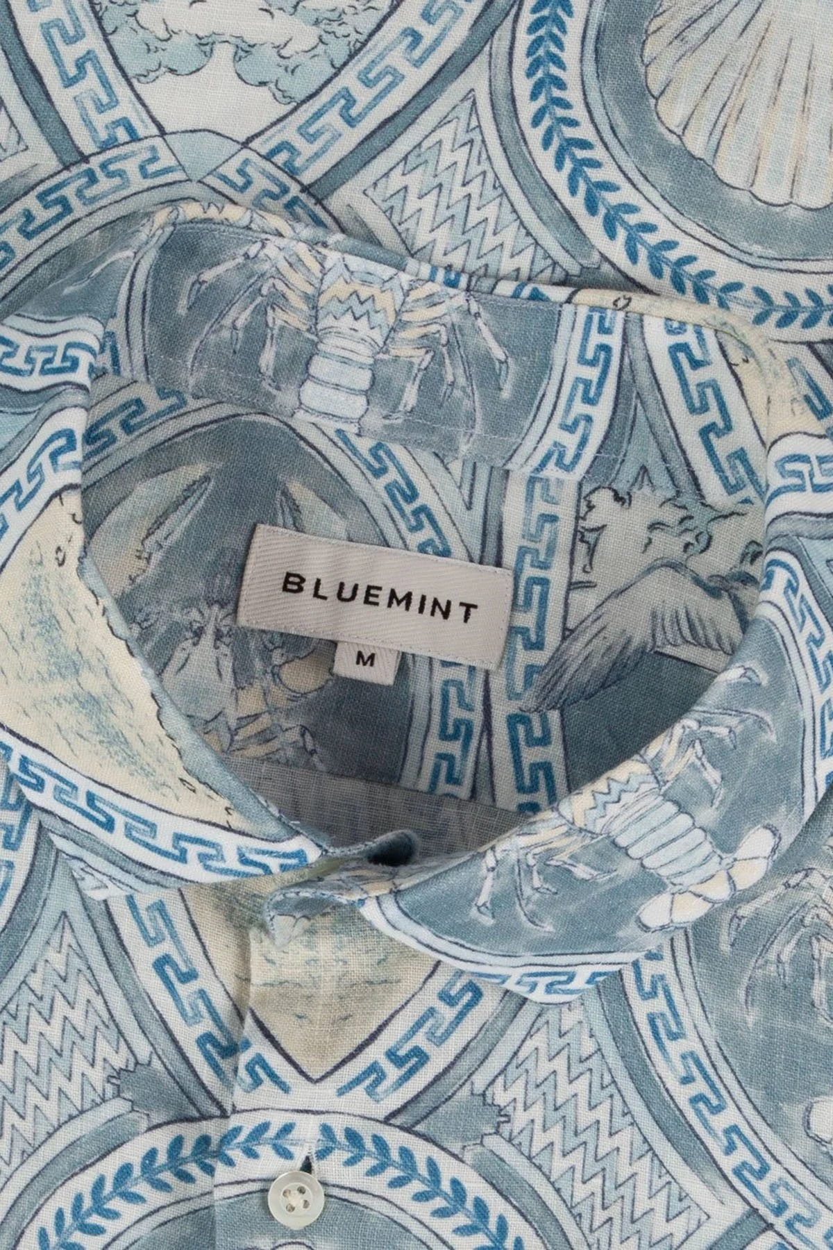 Bluemint Desenli % 100 Keten Kısa Kollu Düz Yaka Erkek Gömlek BM25002294MS 1129 MAVİ - 2