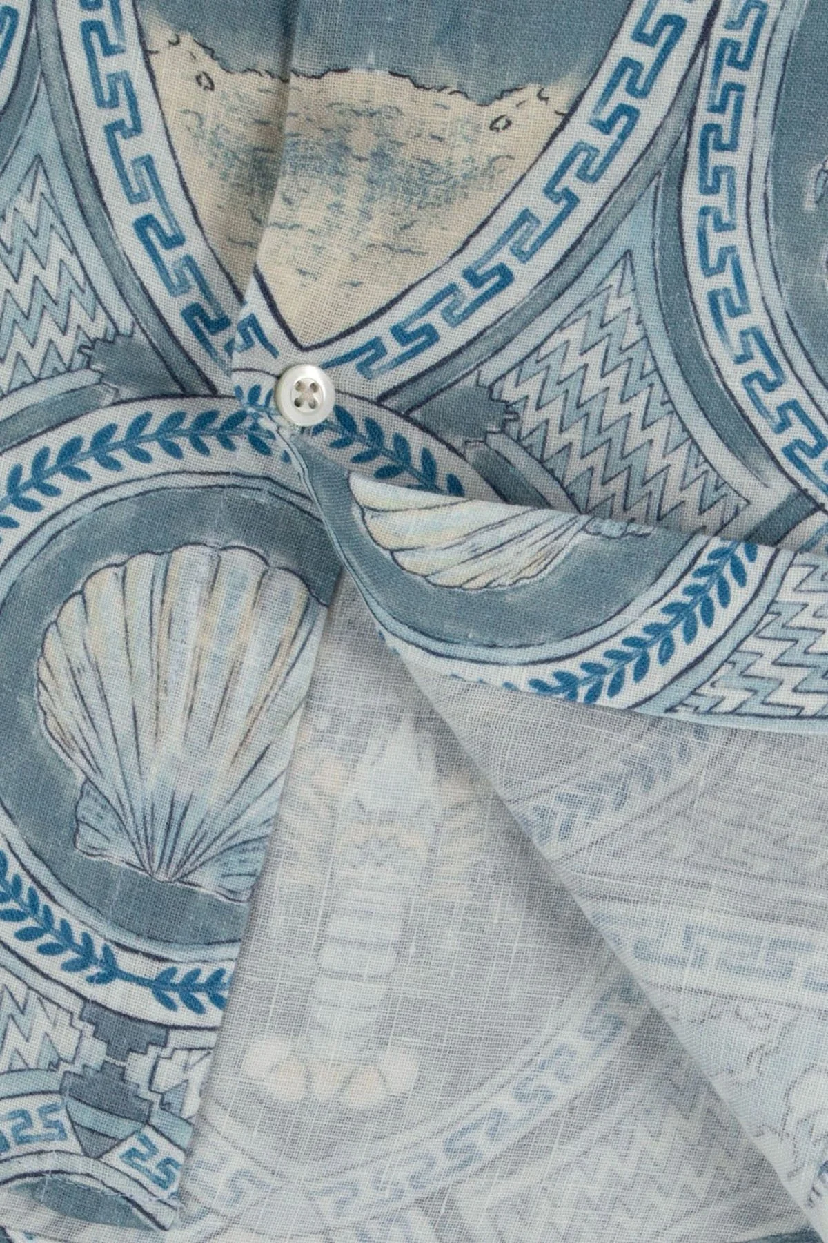 Bluemint Desenli % 100 Keten Kısa Kollu Düz Yaka Erkek Gömlek BM25002294MS 1129 MAVİ - 3