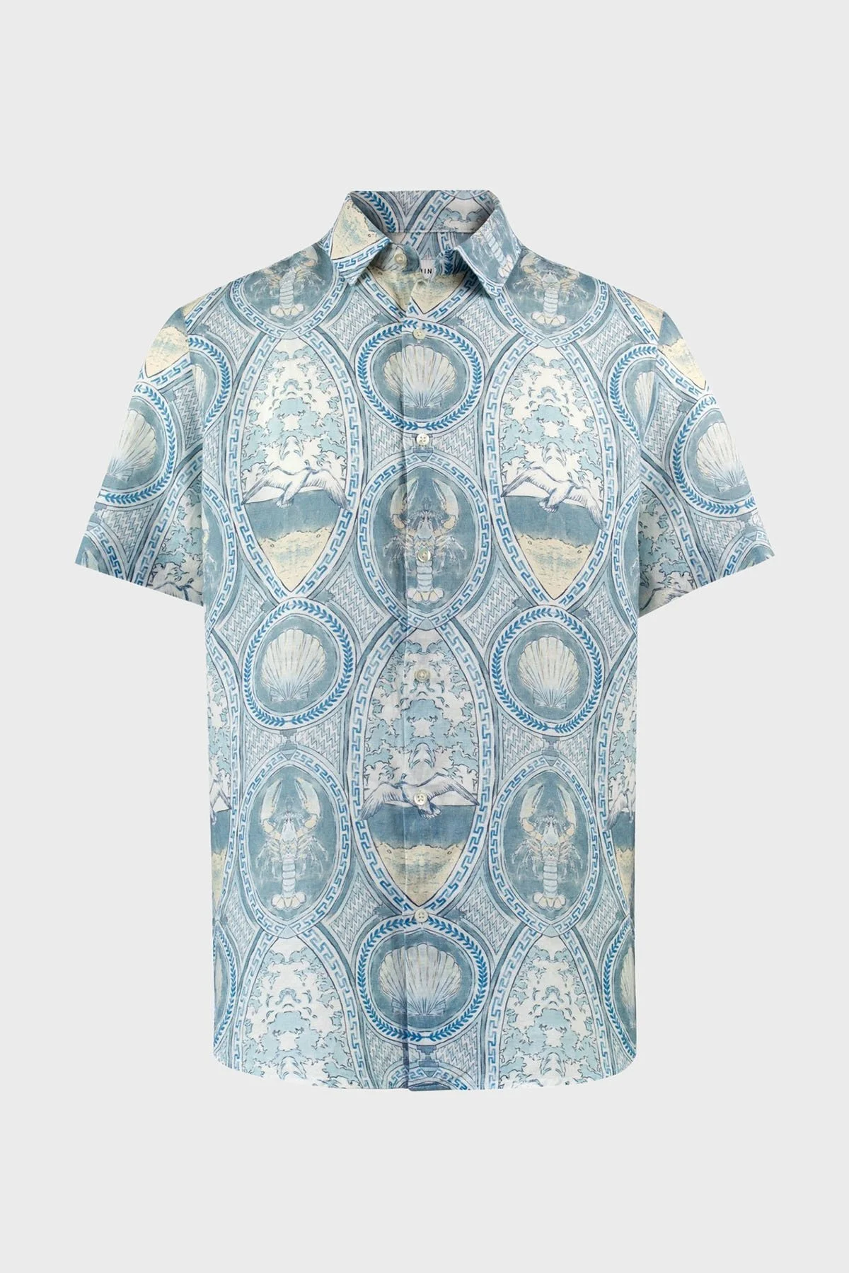 Bluemint Desenli % 100 Keten Kısa Kollu Düz Yaka Erkek Gömlek BM25002294MS 1129 MAVİ - 4