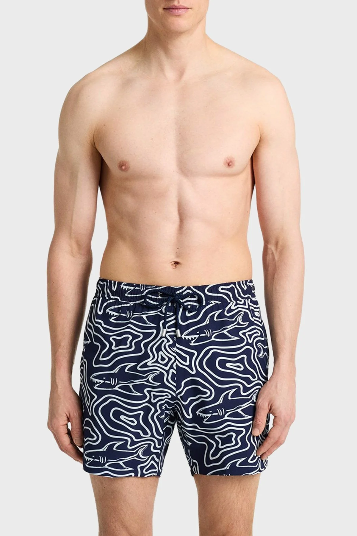 Bluemint Desenli Belden Bağlamalı Hızlı Kuruyan Erkek Mayo Short BM25003131MS 1161 LACİVERT-BEYAZ - 1