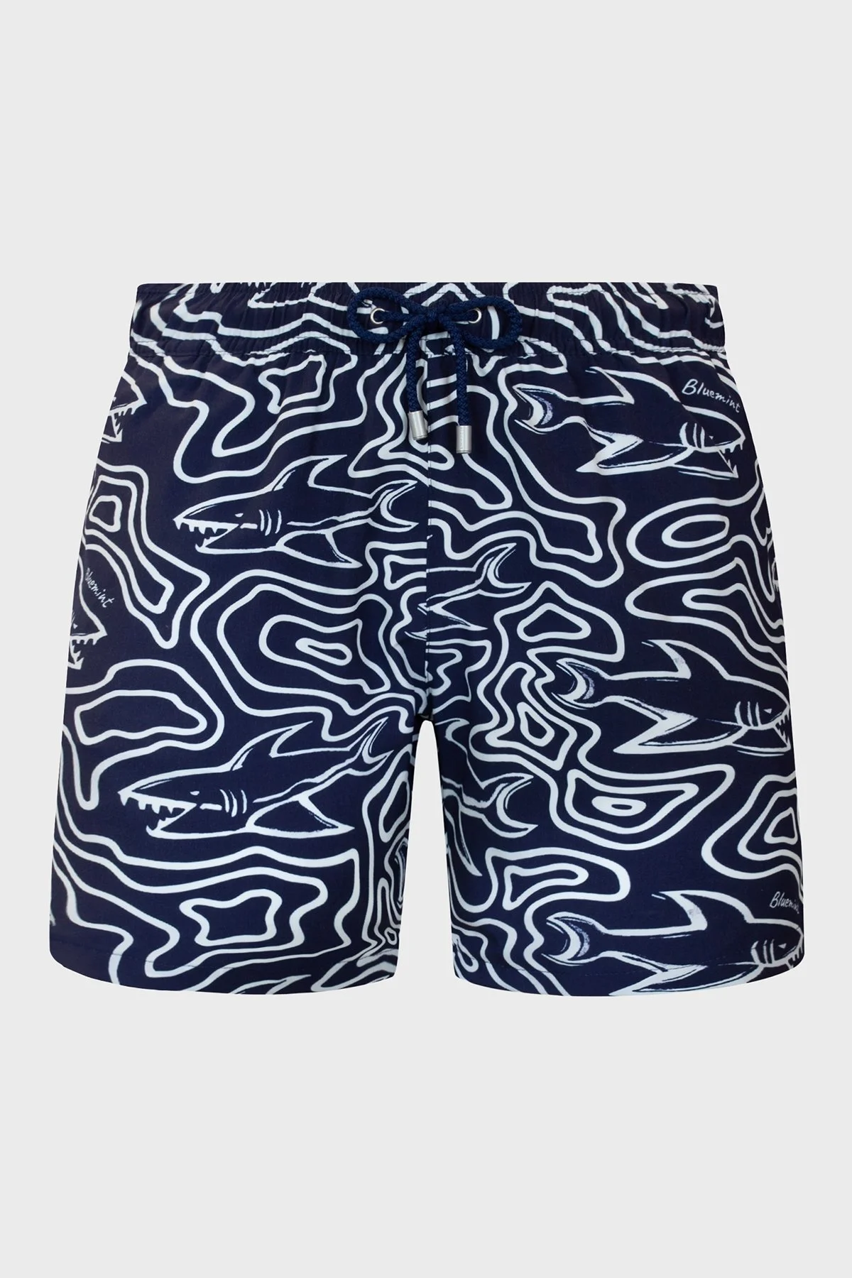 Bluemint Desenli Belden Bağlamalı Hızlı Kuruyan Erkek Mayo Short BM25003131MS 1161 LACİVERT-BEYAZ - 2
