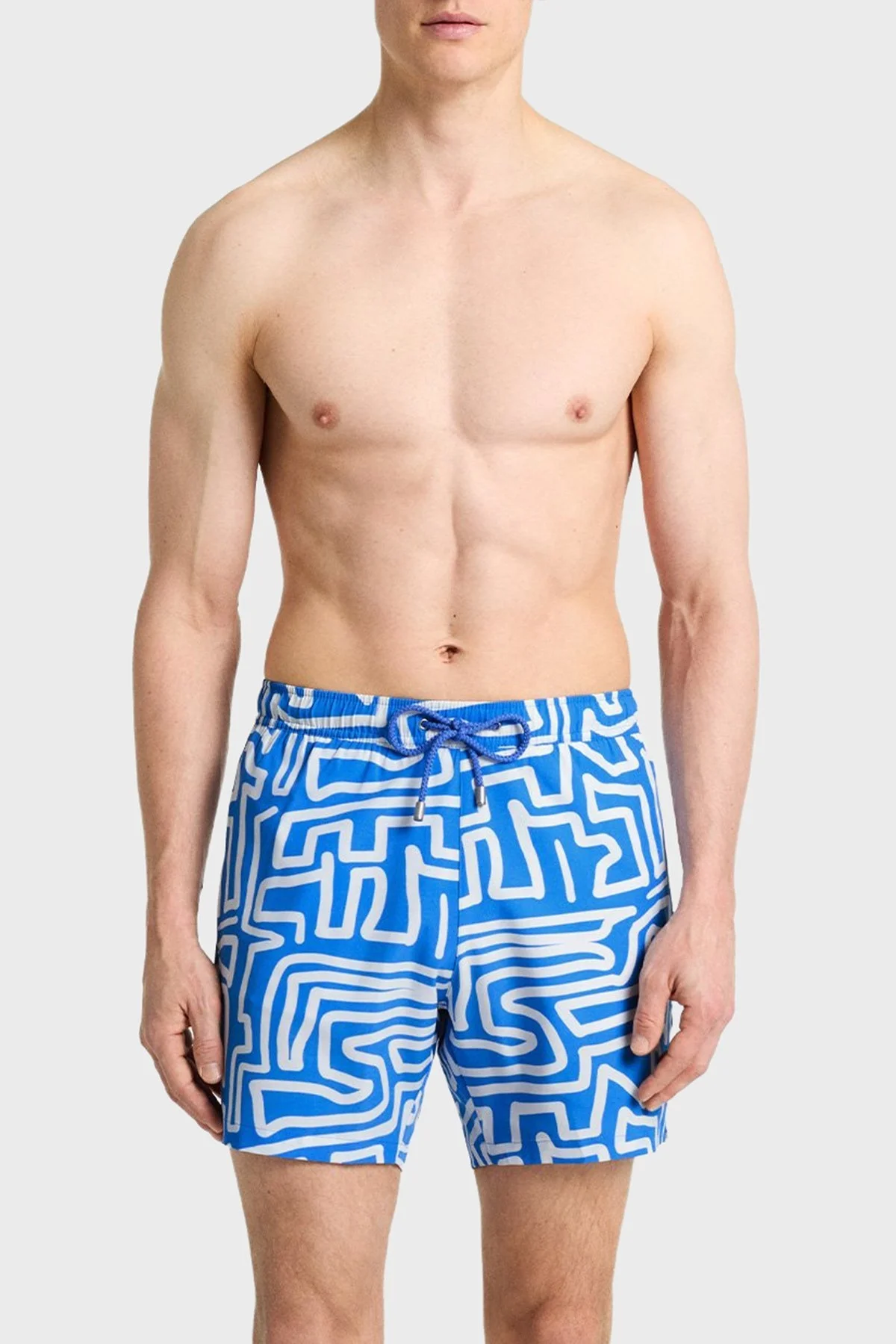 Bluemint Desenli Belden Bağlamalı Hızlı Kuruyan Erkek Mayo Short BM25003131MS 733 MAVİ-BEYAZ - 1