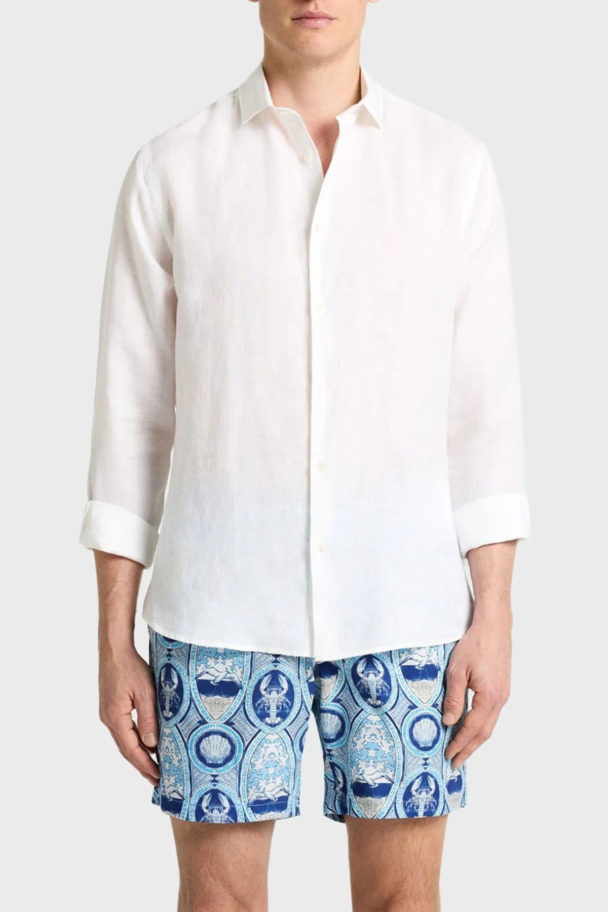 Bluemint Desenli File Astarlı Regular Fit Hızlı Kuruyan Cepli Erkek Mayo Short BM25003011MS 1163 BEYAZ-MAVİ - 2