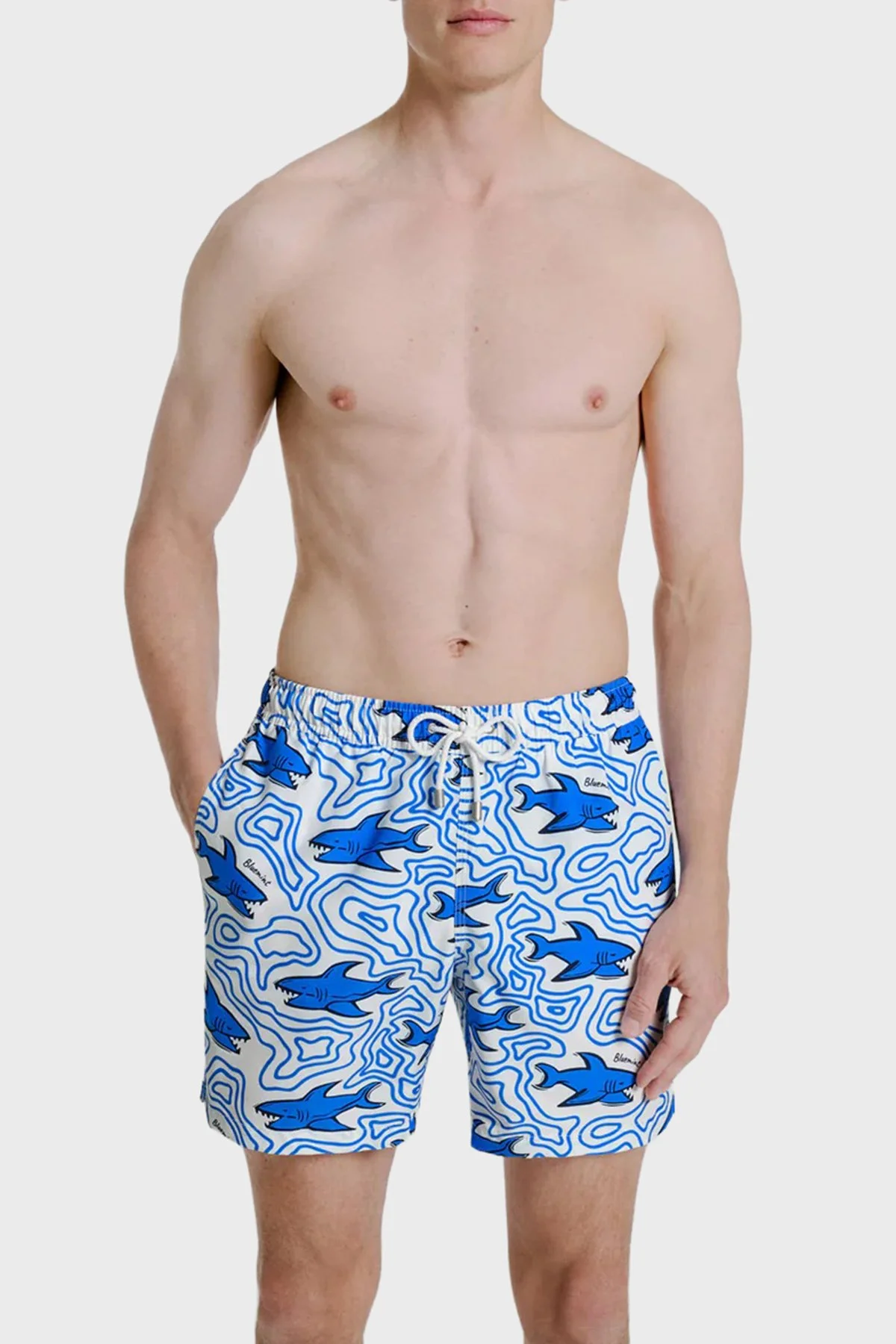 Bluemint Desenli Hızlı Kuruyan Erkek Deniz Şortu ARTHUS 1281 BEYAZ-MAVİ - 1