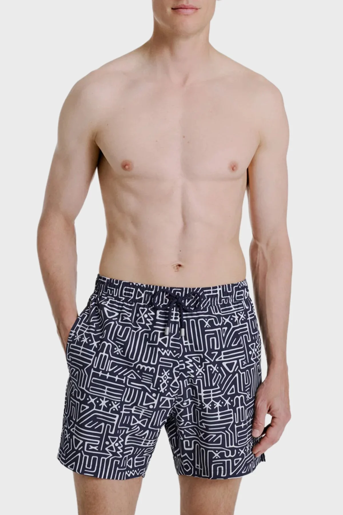 Bluemint Desenli Hızlı Kuruyan Erkek Deniz Şortu ARTHUSSTRE1 310 LACİVERT-BEYAZ - 1