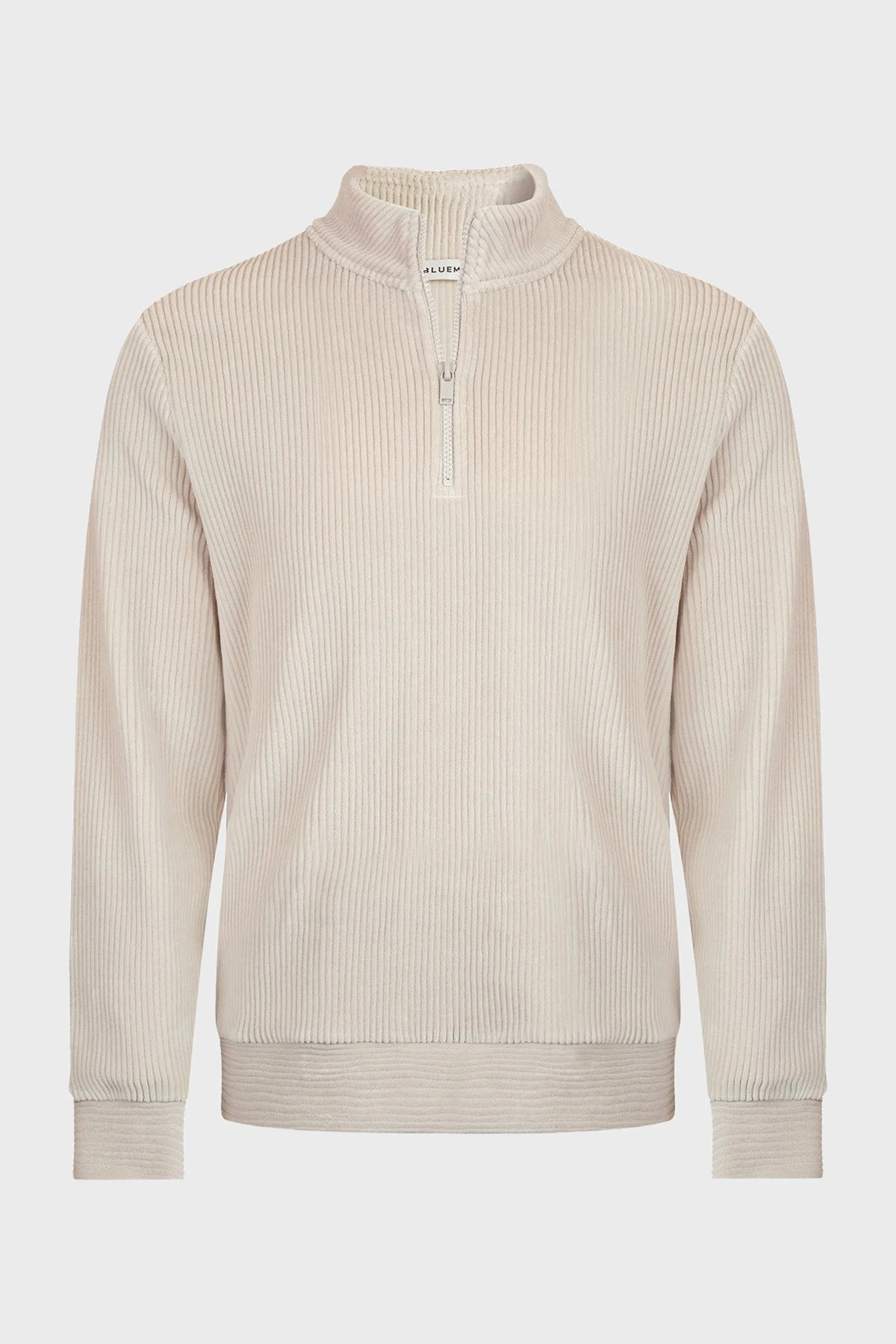 Bluemint Fitilli Pamuklu Comfort Fit Yarım Fermuarlı Dik Yaka Erkek Sweat BM25019345MW 1239 BEJ - 2