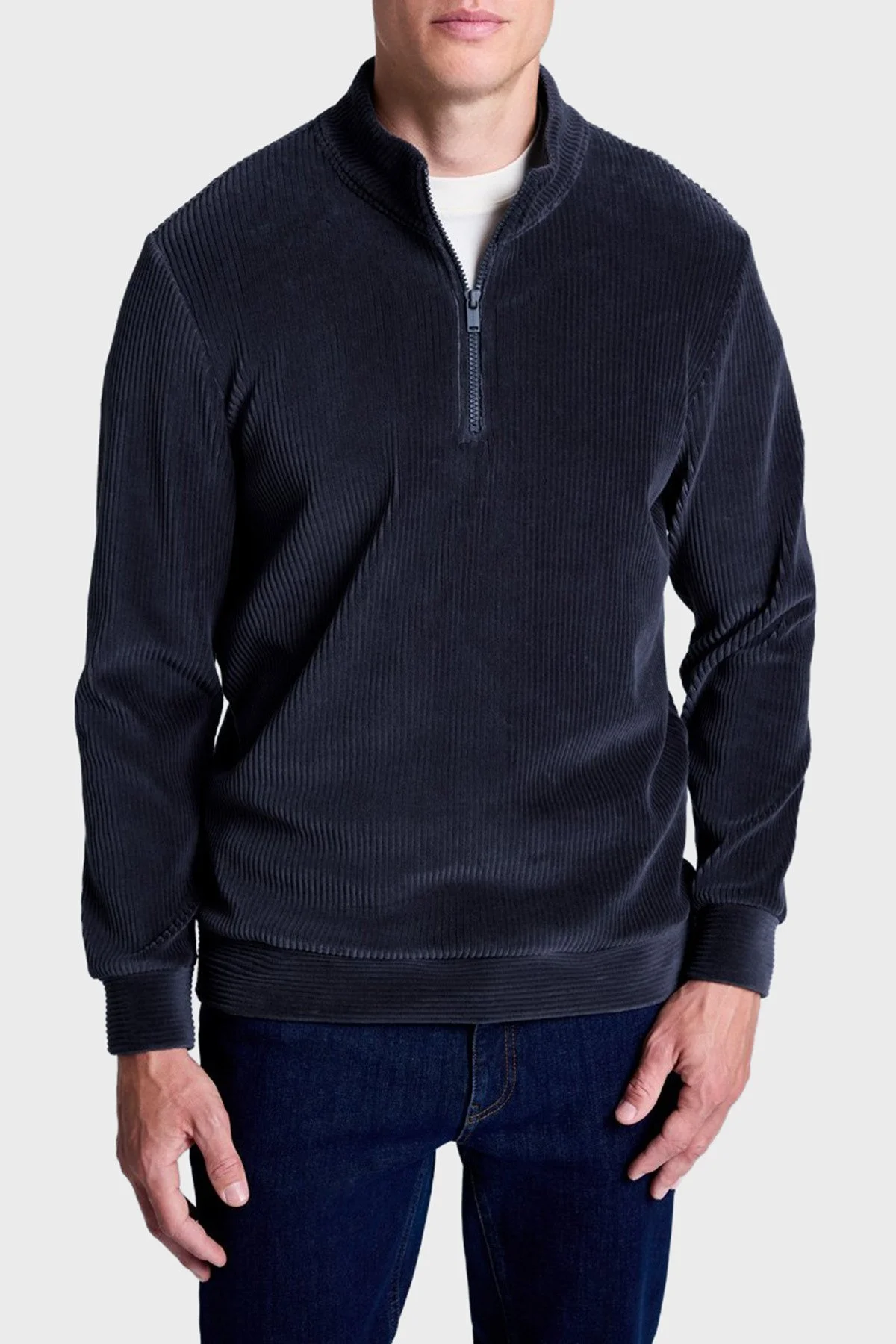 Bluemint Fitilli Pamuklu Comfort Fit Yarım Fermuarlı Dik Yaka Erkek Sweat BM25019345MW 155 LACİVERT - 1