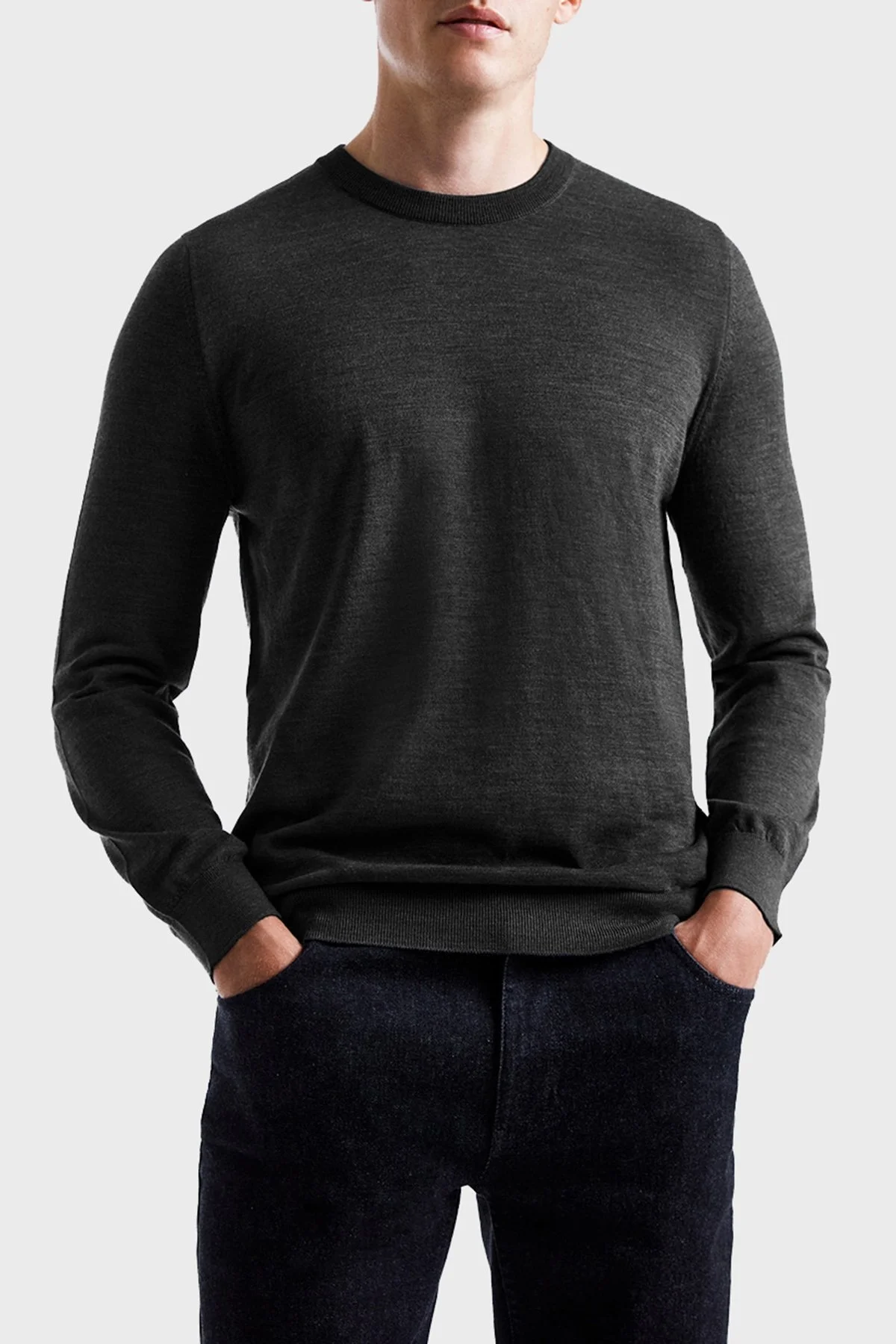 Bluemint Frank % 100 Yün Regular Fit Bisiklet Yaka Erkek Kazak BM2320101MW 521 ANTRASİT MELANJ - 5