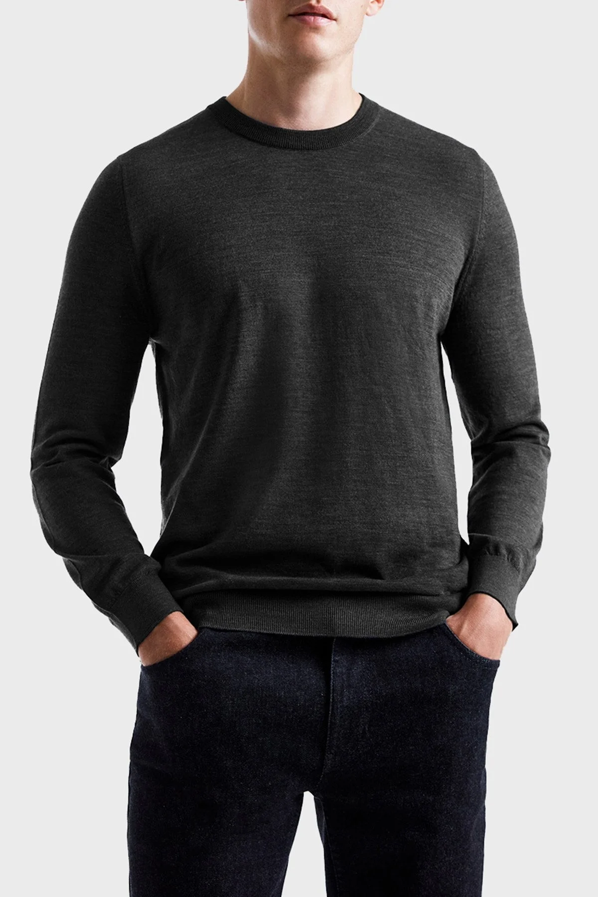 Bluemint Frank % 100 Yün Regular Fit Bisiklet Yaka Erkek Kazak BM2420101MW 521 ANTRASİT MELANJ - 5