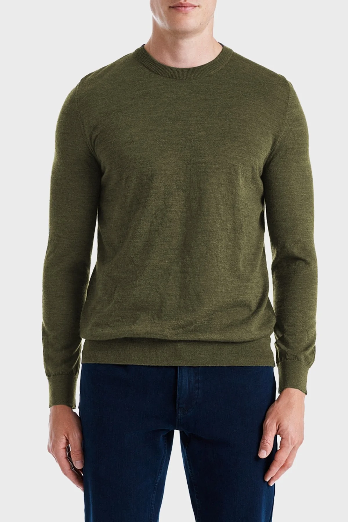 Bluemint Frank % 100 Yün Regular Fit Bisiklet Yaka Erkek Kazak BM2420101MW 979 Olive Melanj - 5