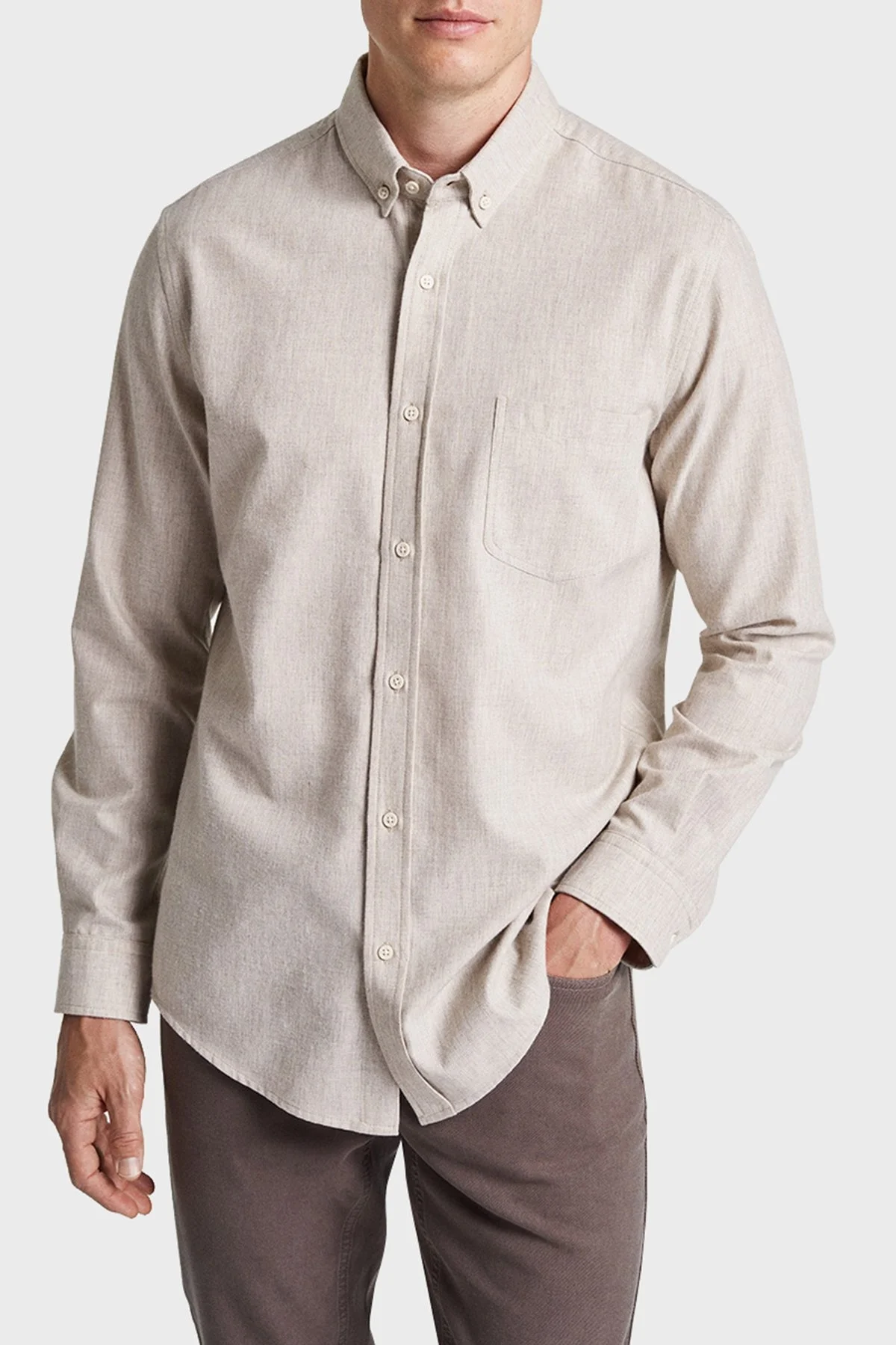 Bluemint Hugh % 100 Pamuk Regular Fit Tek Cepli Düğmeli Yaka Erkek Gömlek BM24002276MW 794 BEJ - 1