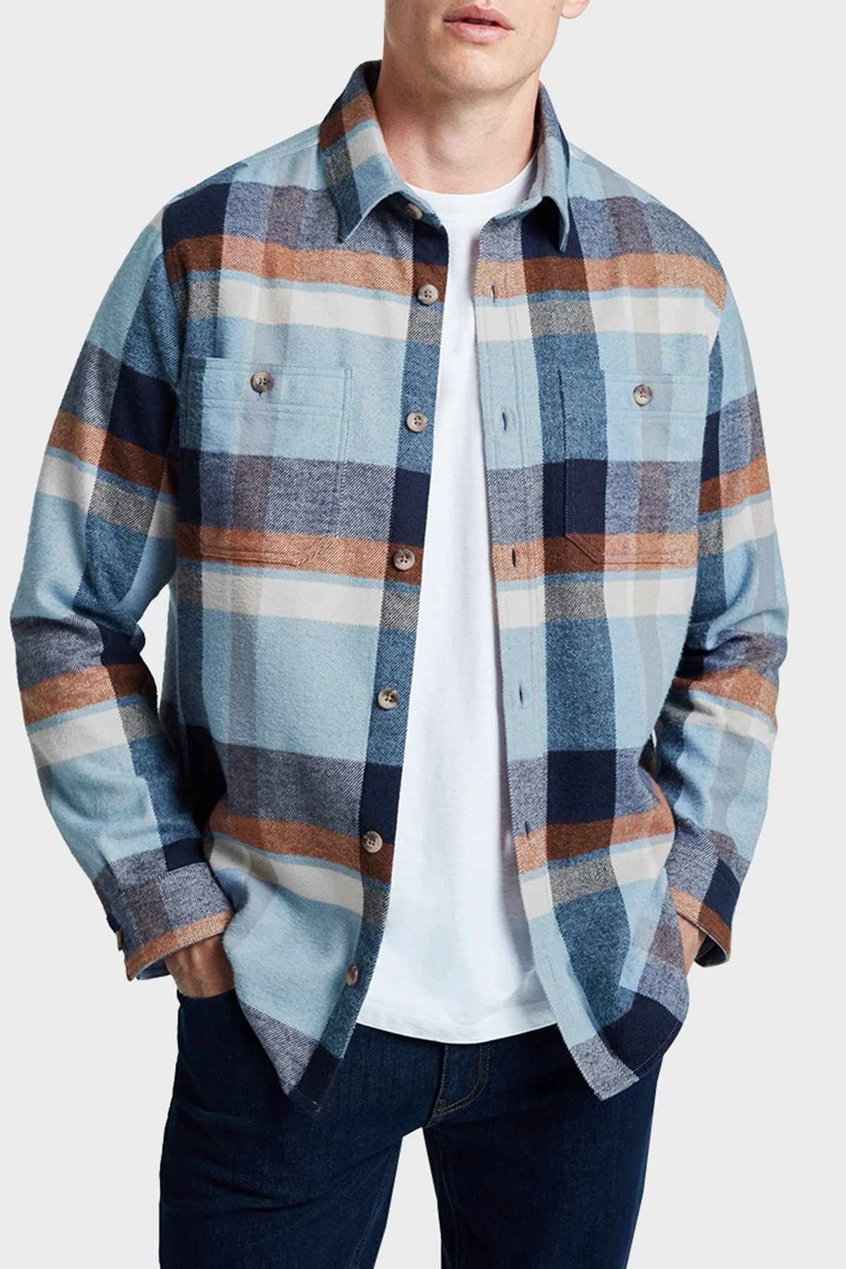 Bluemint James % 100 Pamuk Regular Fit Çift Cepli Erkek Gömlek BM24062344MW1 111 MAVİ-LACİVERT - 1