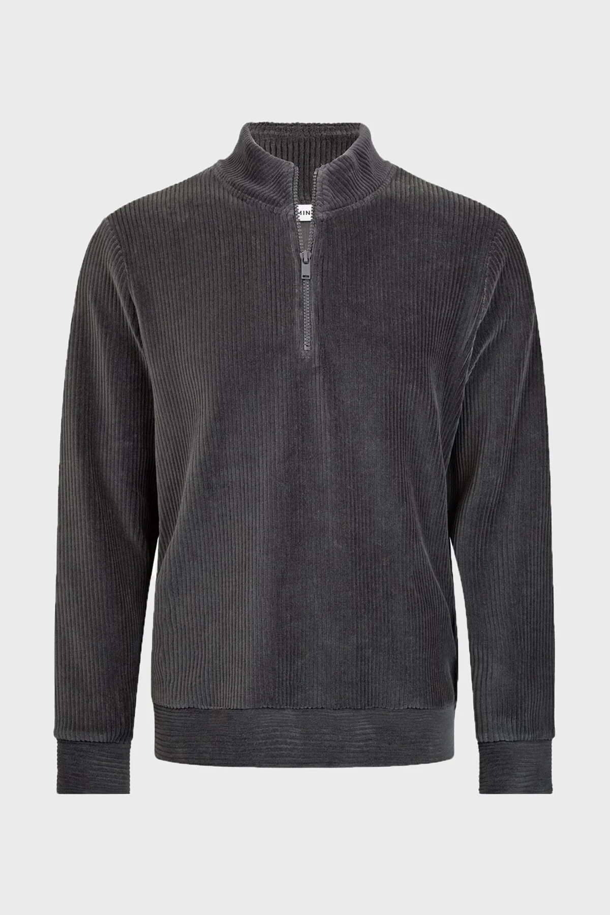Bluemint Kadife Comfort Fit Yarım Fermuarlı Dik Yaka Erkek Sweat GAEL 1238 Gri - 2