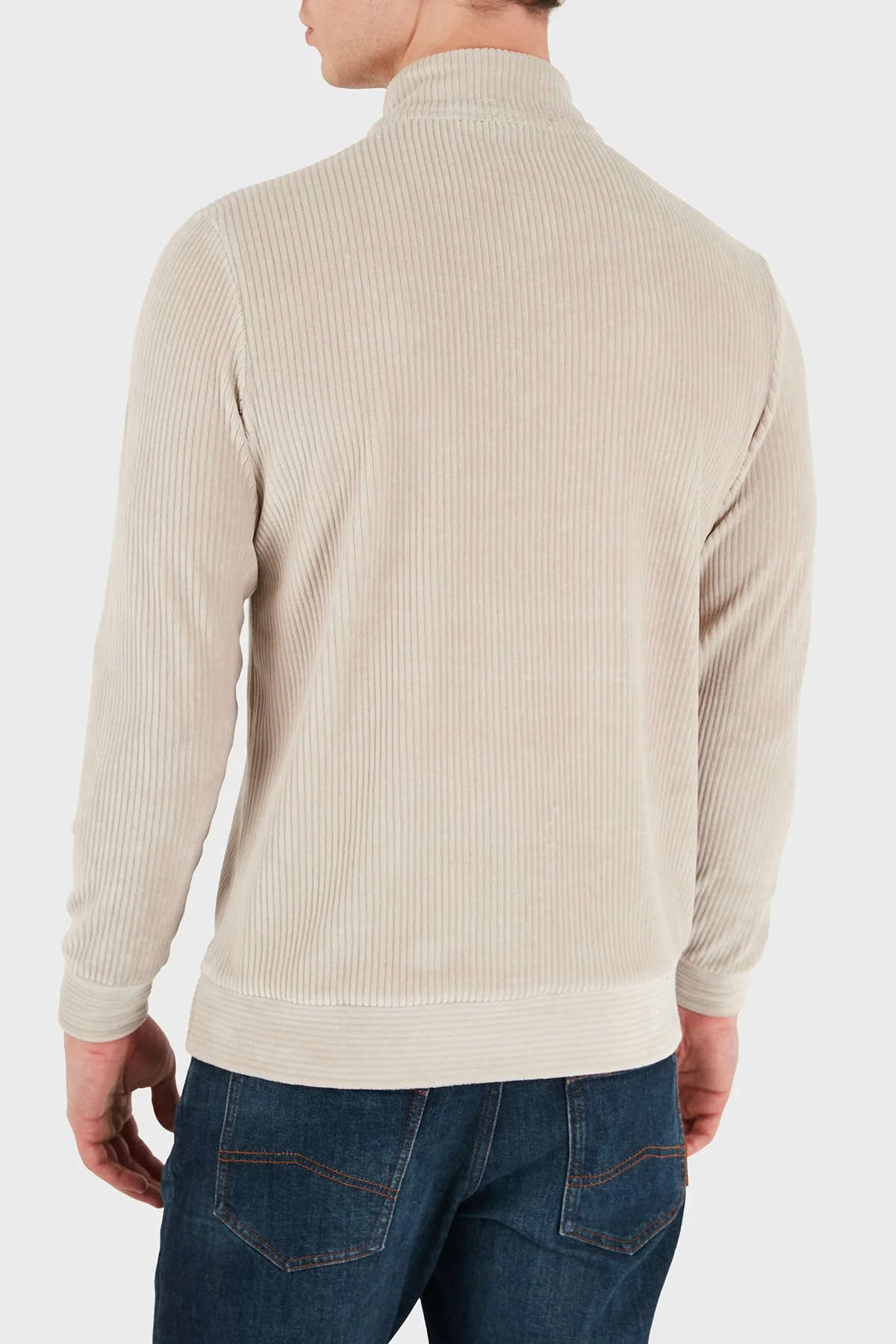 Bluemint Kadife Comfort Fit Yarım Fermuarlı Dik Yaka Erkek Sweat GAEL 1239 Bej - 2