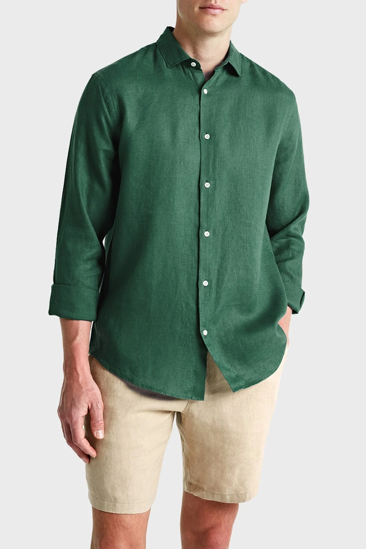 Bluemint Luca % 100 Keten Comfort Fit Erkek Gömlek BM24002092MS 1004 YEŞİL - 1