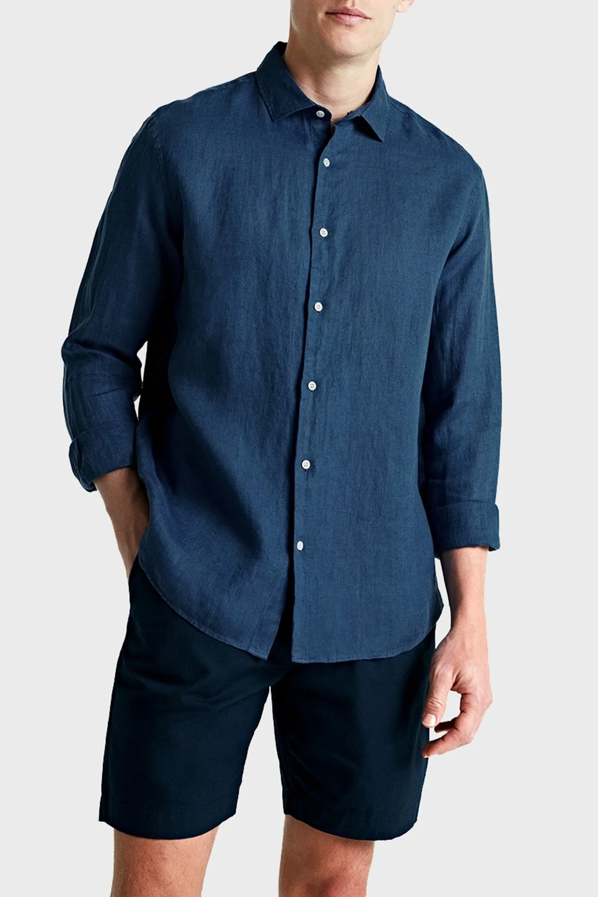 Bluemint Luca % 100 Keten Comfort Fit Erkek Gömlek BM24002092MS 313 LACİVERT - 1
