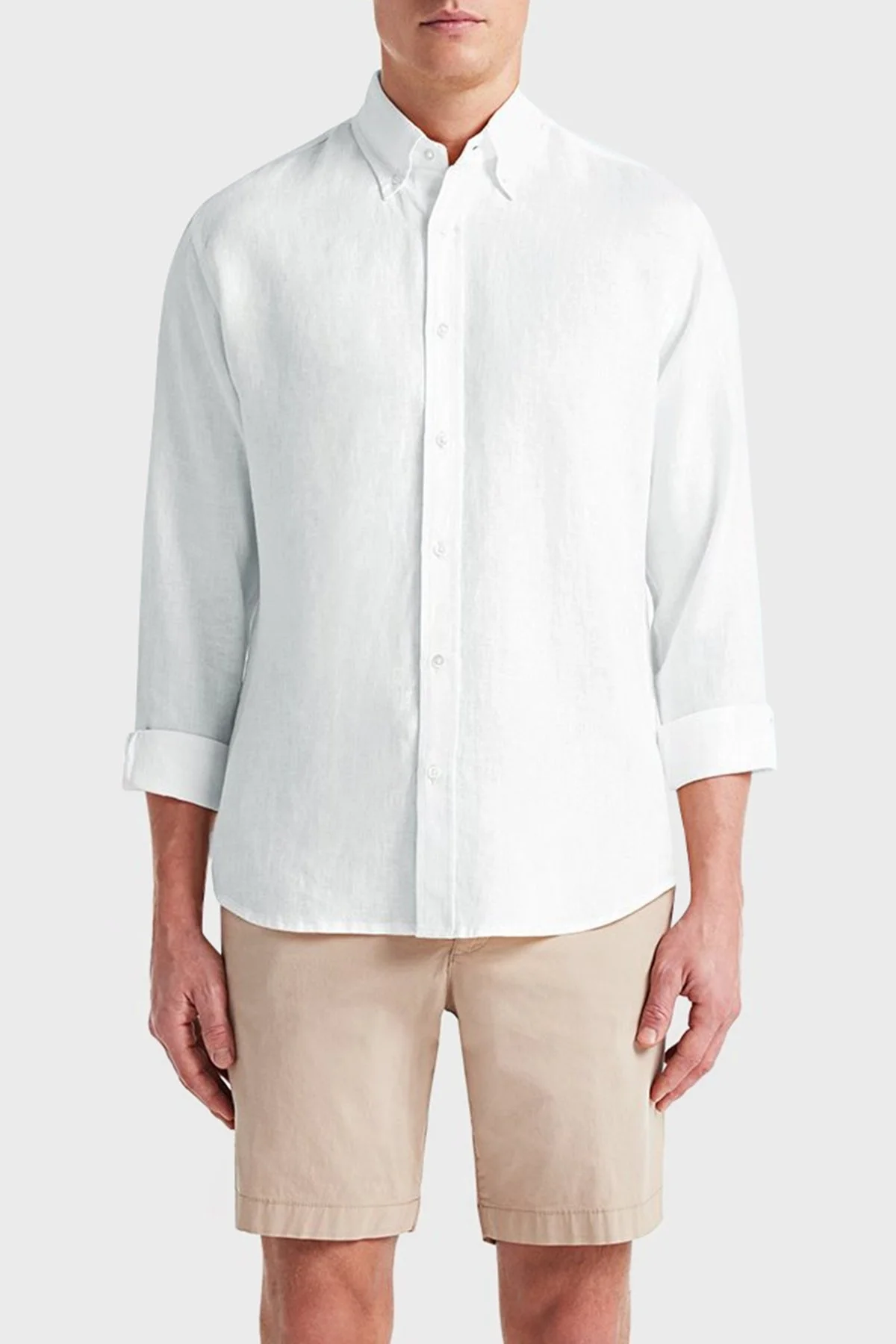 Bluemint Luca % 100 Keten Düğmeli Yaka Uzun Kollu Comfort Fit Erkek Gömlek BM23002092MS 112 BEYAZ - 1