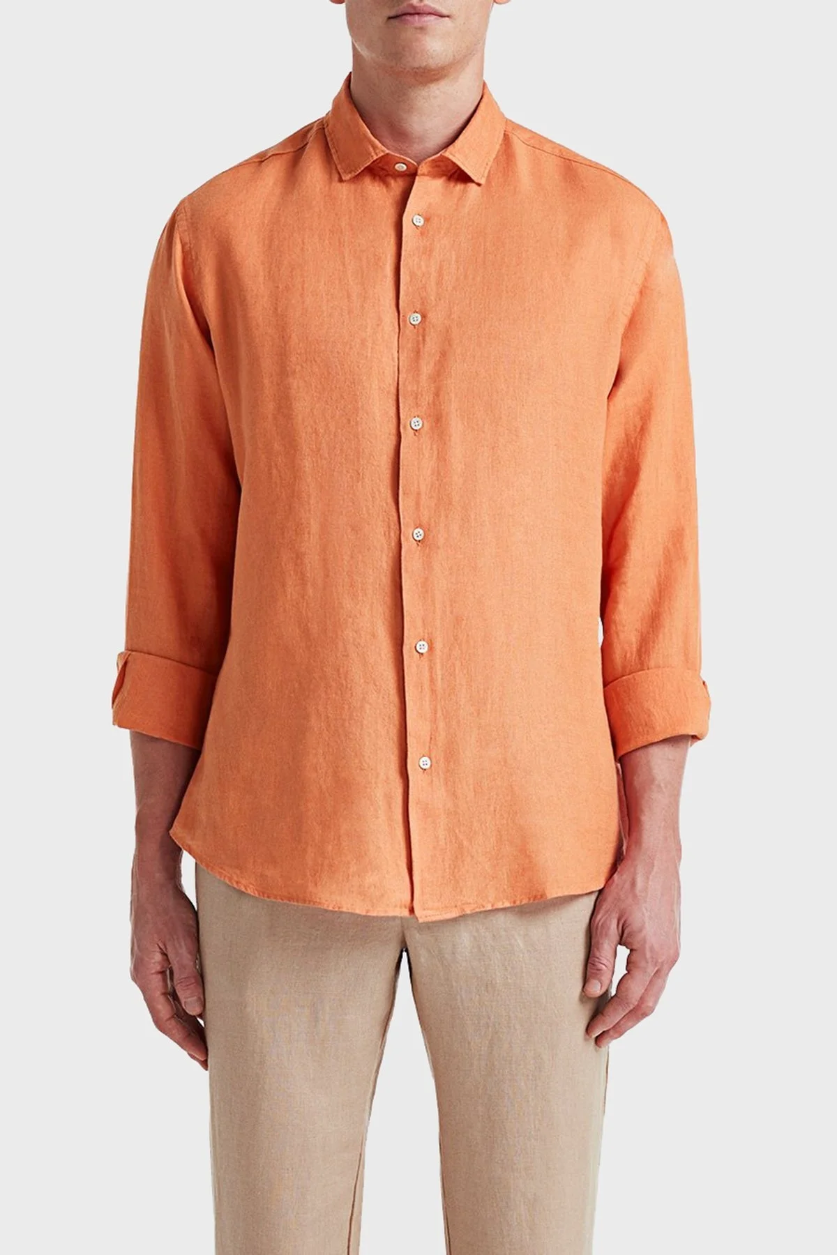 Bluemint Luca % 100 Keten Uzun Kollu Comfort Fit Erkek Gömlek BM23002092MS 937 TURUNCU - 1