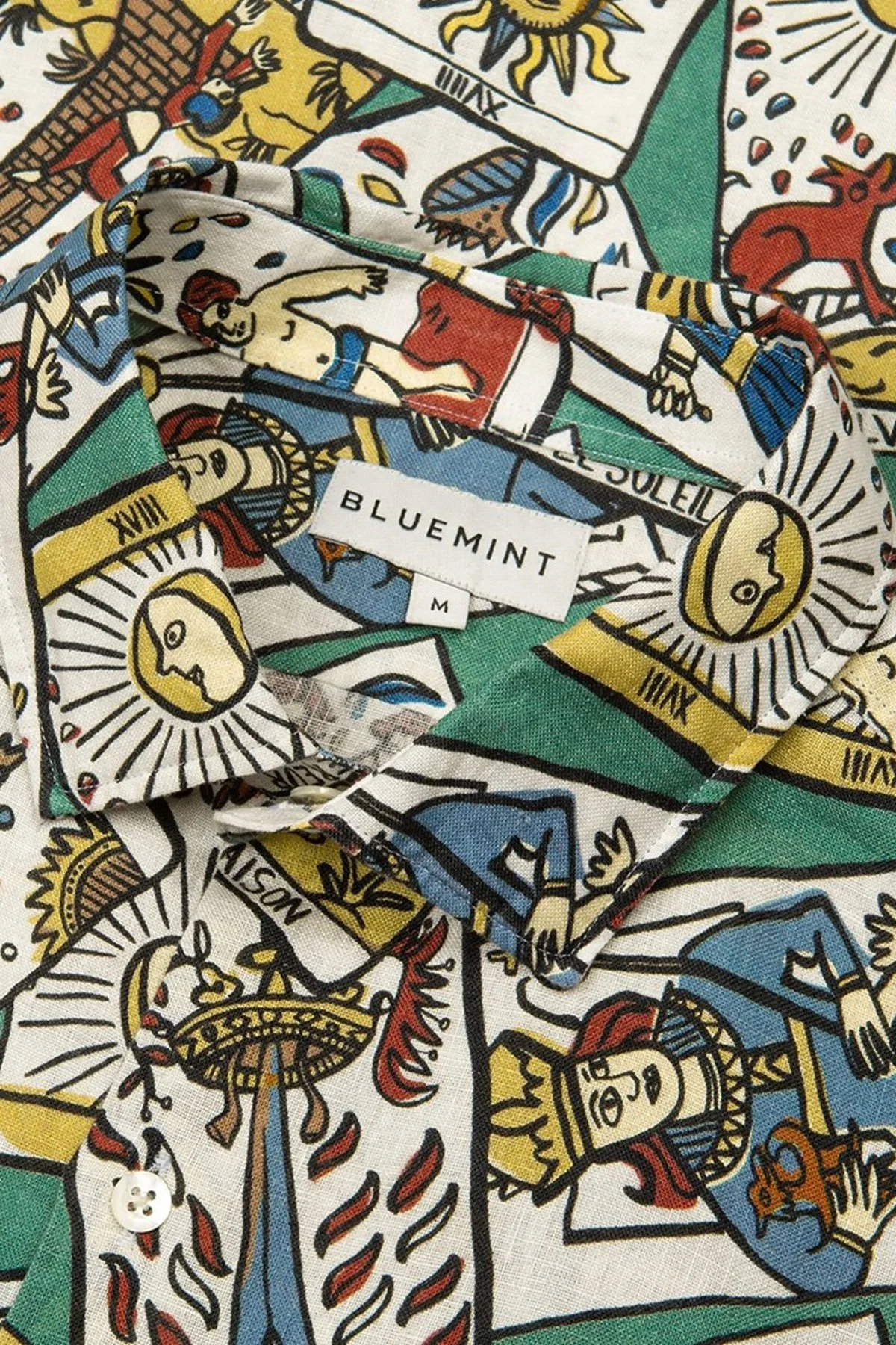 Bluemint Luca Desenli % 100 Keten Apaş Yaka Kısa Kollu Comfort Fit Erkek Gömlek BM23002294MS 879 YEŞİL-MAVİ - 3