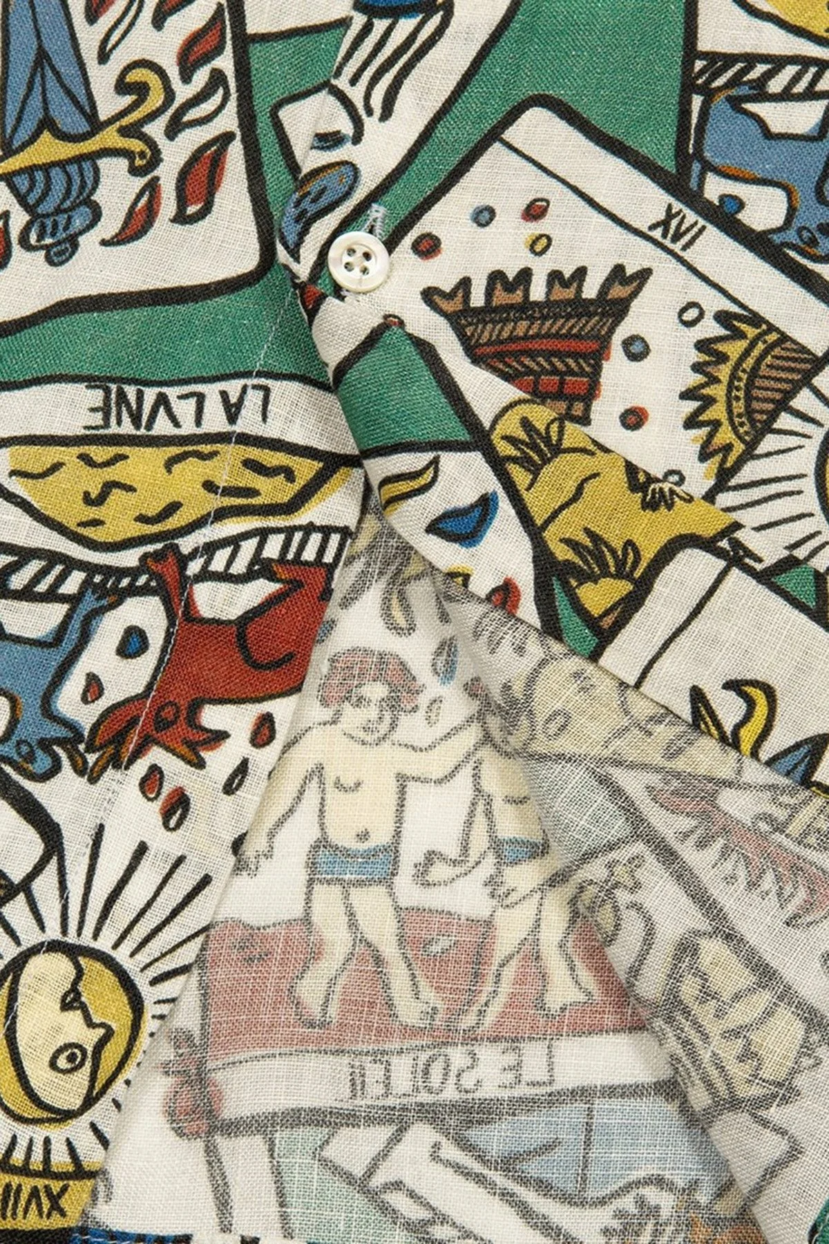 Bluemint Luca Desenli % 100 Keten Apaş Yaka Kısa Kollu Comfort Fit Erkek Gömlek BM23002294MS 879 YEŞİL-MAVİ - 4