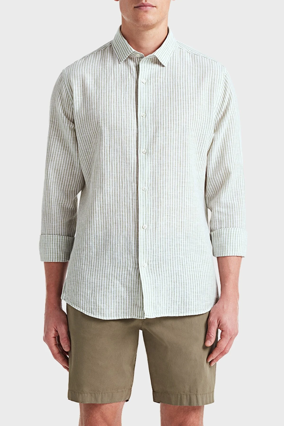 Bluemint Luca Pamuk ve Keten Karışımlı Fitted Erkek Gömlek BM24002292MS 940 YEŞİL - 1