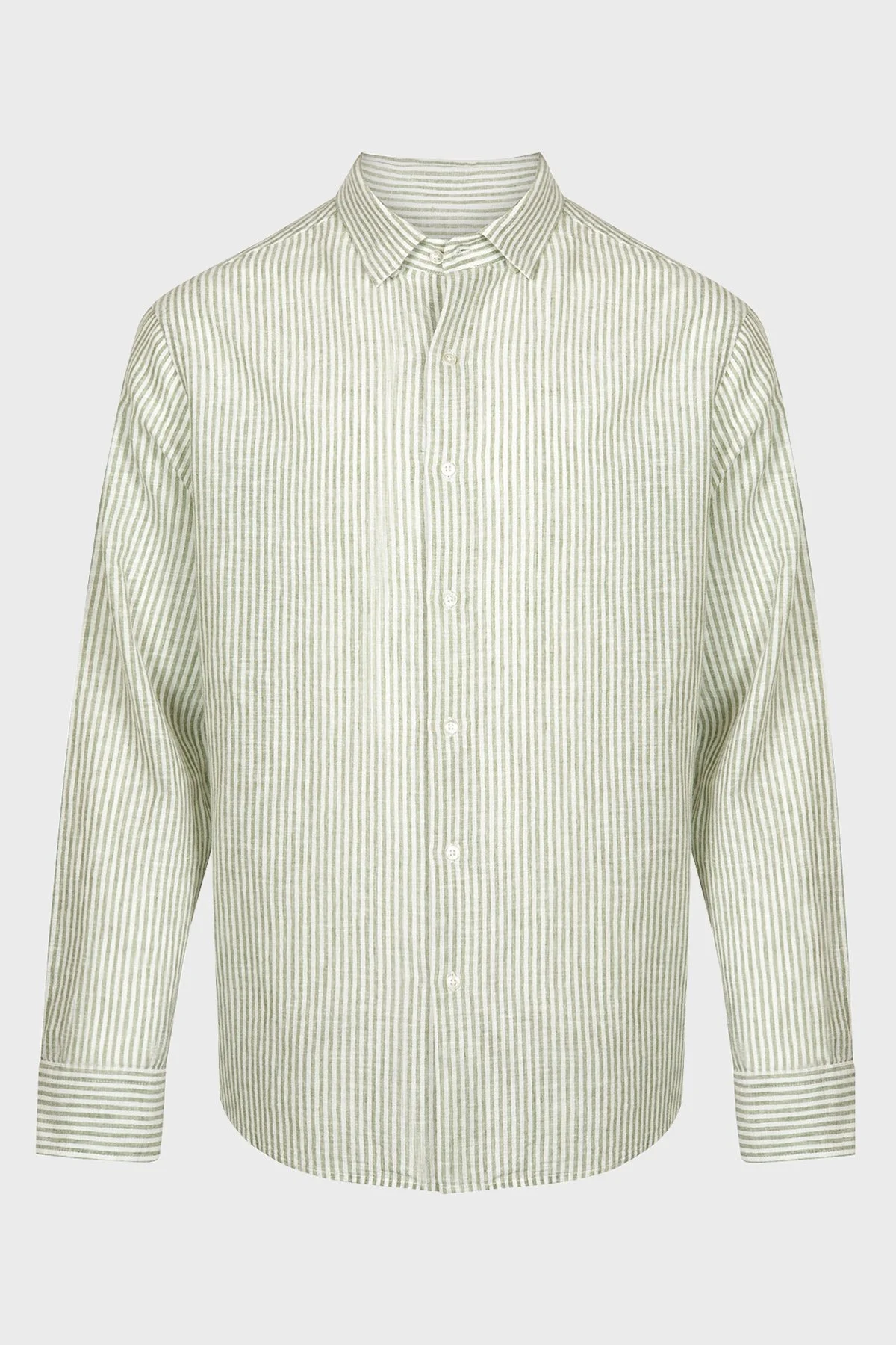 Bluemint Luca Pamuk ve Keten Karışımlı Fitted Erkek Gömlek BM24002292MS 940 YEŞİL - 2