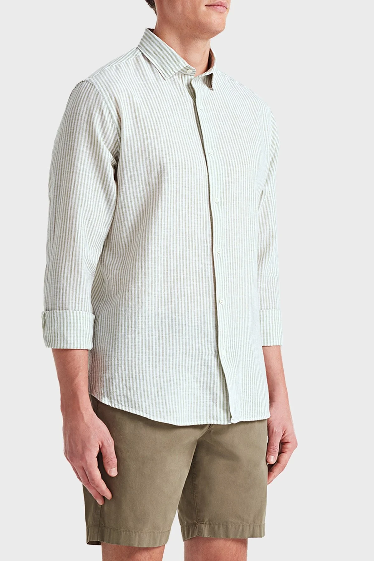 Bluemint Luca Pamuk ve Keten Karışımlı Fitted Erkek Gömlek BM24002292MS 940 YEŞİL - 3