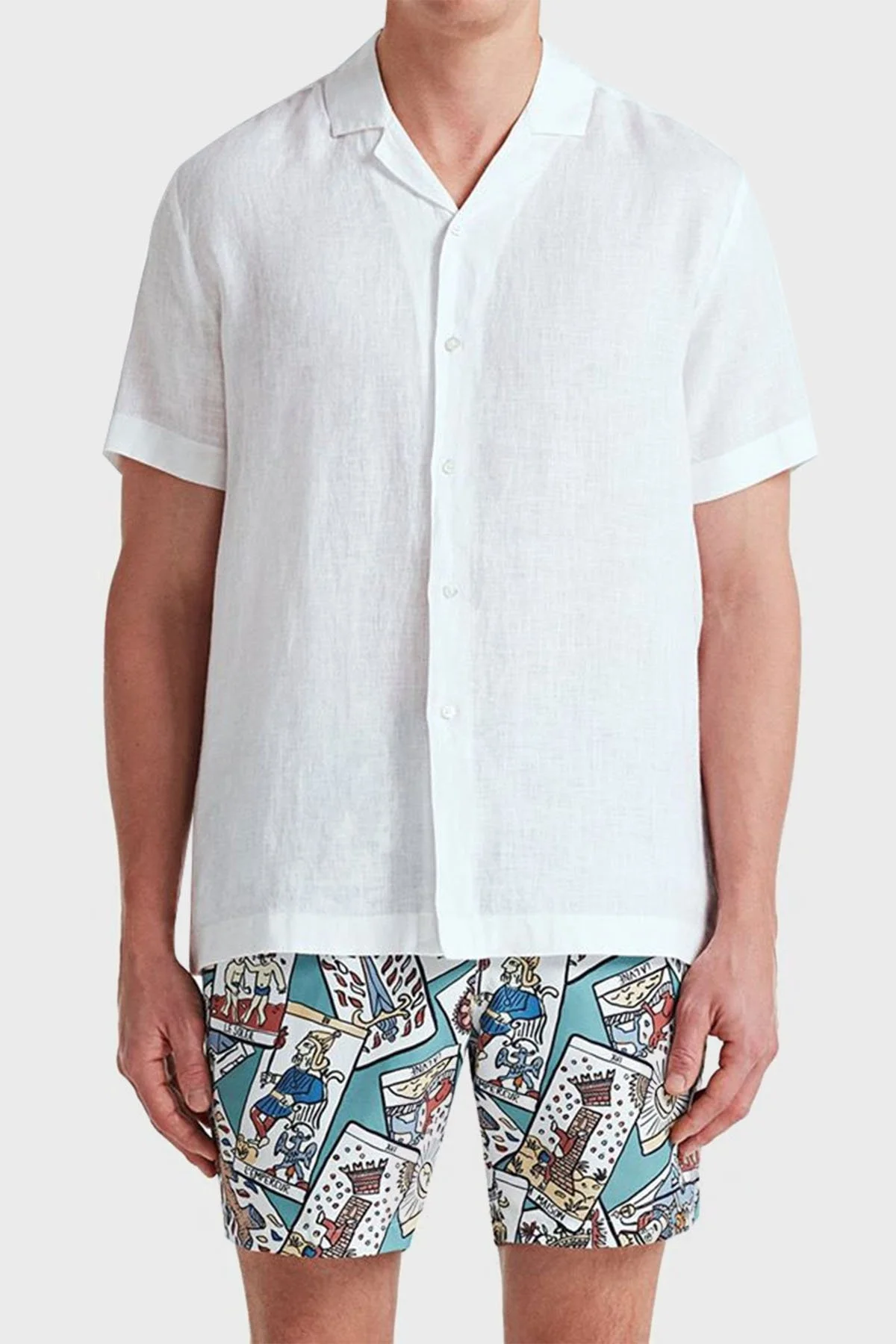 Bluemint Mars % 100 Keten Apaş Yaka Kısa Kollu Comfort Fit Erkek Gömlek BM23002107MS 112 BEYAZ - 1