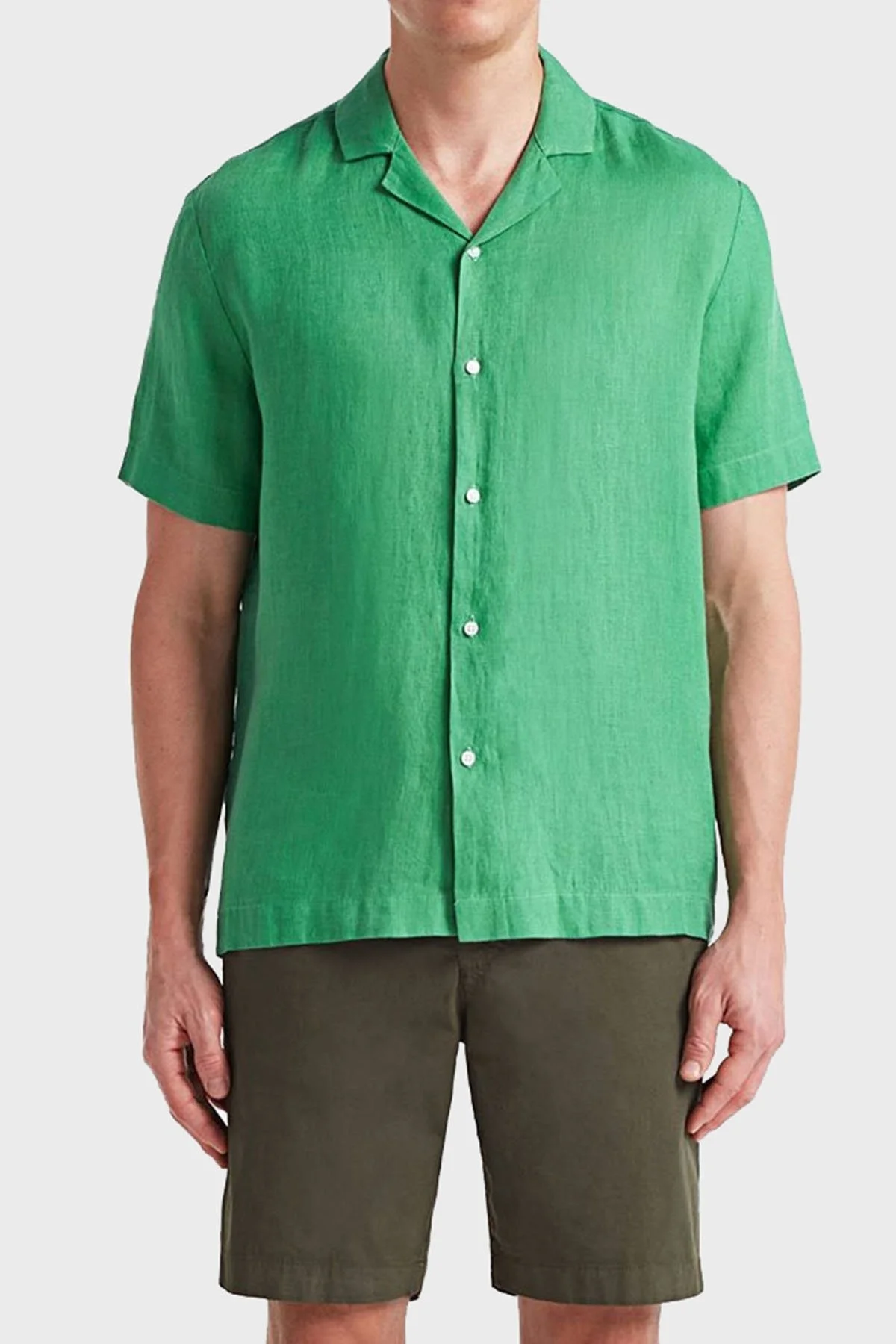 Bluemint Mars % 100 Keten Apaş Yaka Kısa Kollu Comfort Fit Erkek Gömlek BM23002107MS 938 YEŞİL - 1