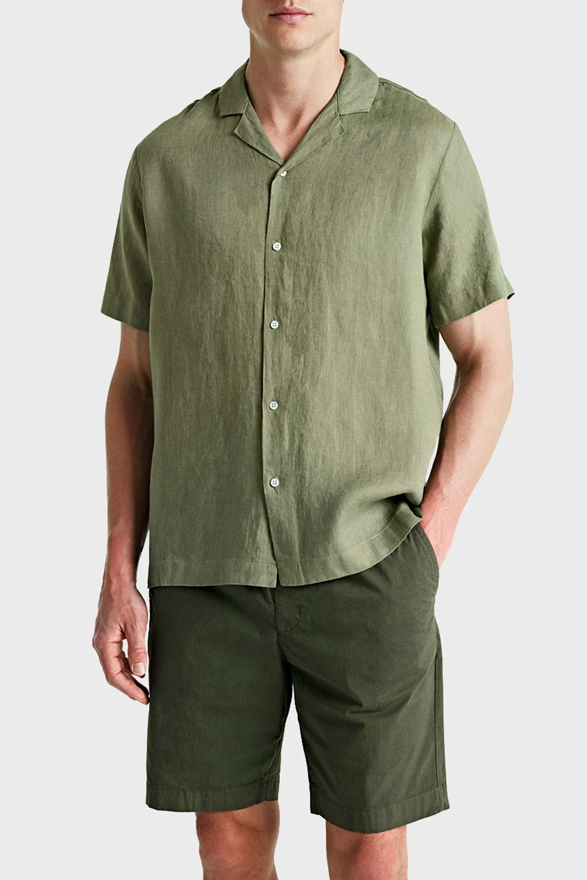 Bluemint Mars % 100 Keten Comfort Fit Kısa Kollu Erkek Gömlek BM24002107MS 1015 HAKİ - 1