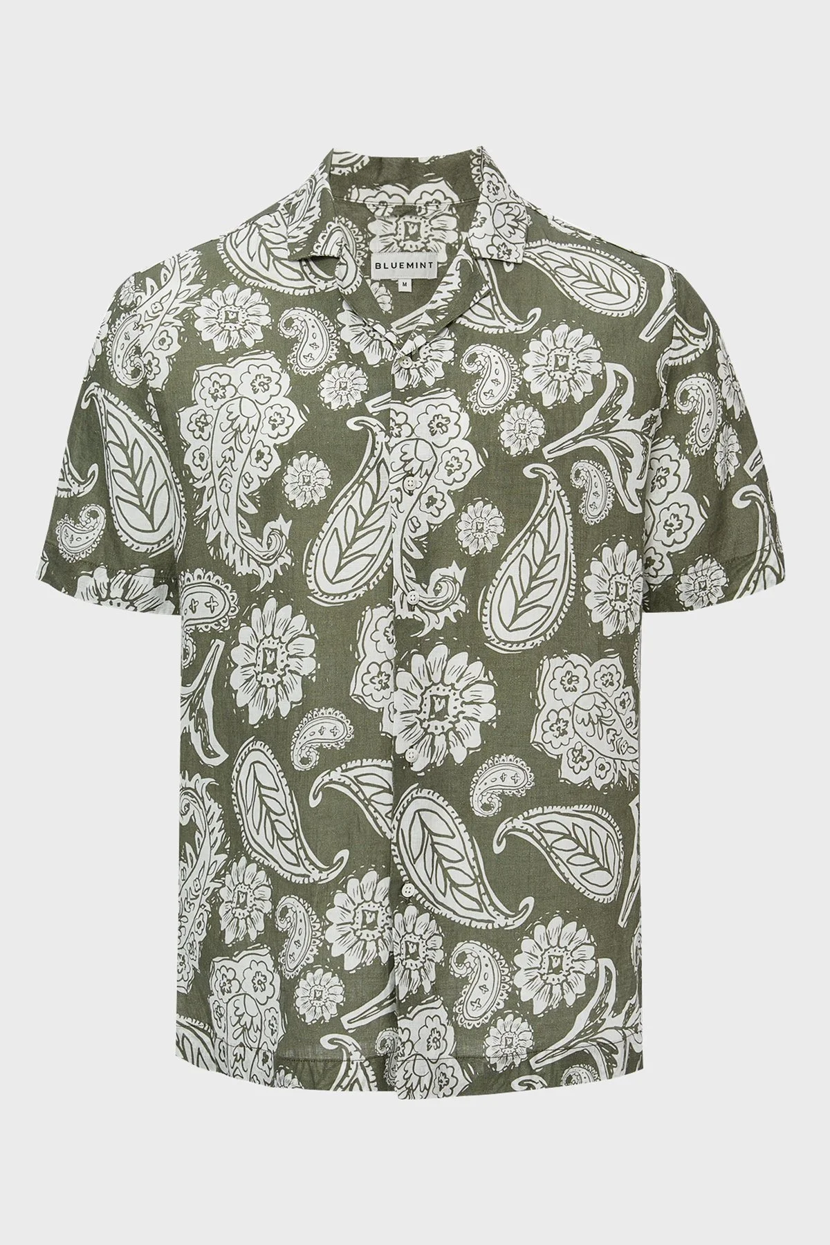 Bluemint Mars % 100 Keten Comfort Fit Kısa Kollu Erkek Gömlek BM24002135MS 1013 HAKİ-BEYAZ - 3