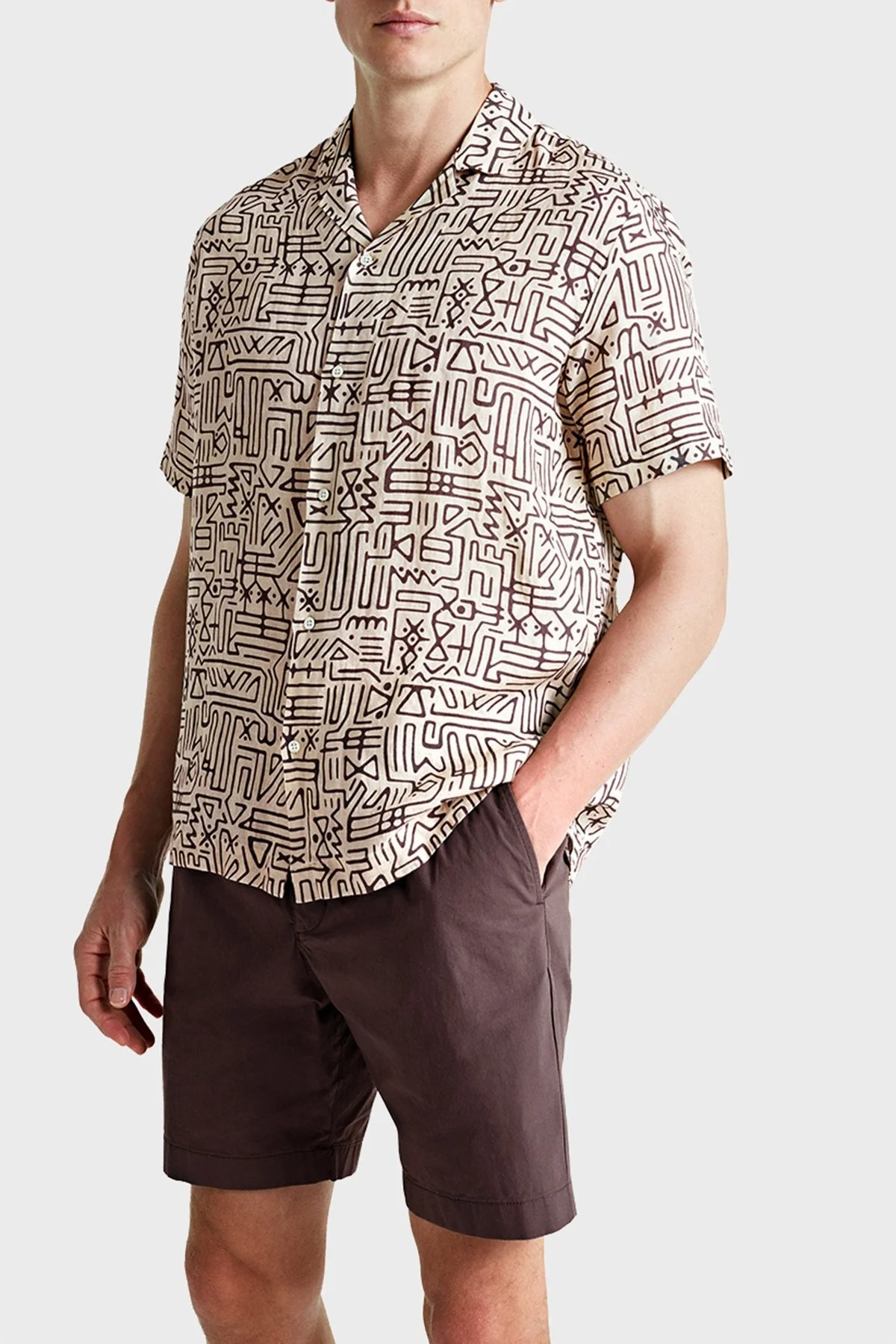 Bluemint Mars % 100 Keten Comfort Fit Kısa Kollu Erkek Gömlek BM24002135MS 1014 BEJ - 1