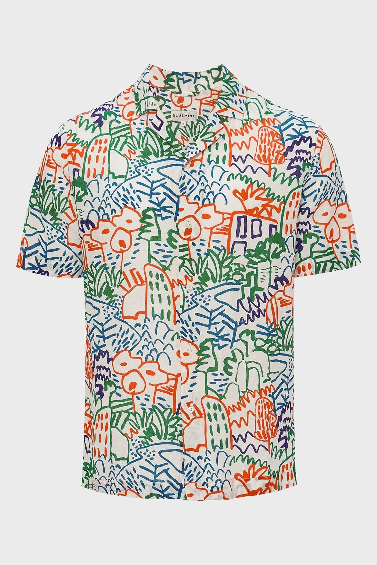 Bluemint Mars % 100 Keten Desenli Comfort Fit Kısa Kollu Erkek Gömlek BM24002135MS 1010 BEYAZ - 2